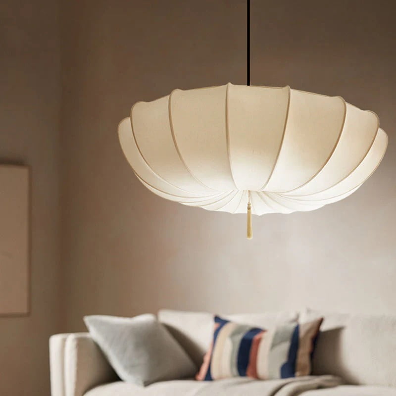 Viaurbe Japanese Minimalist Fabric Shade Chandelier with Iron Frame (Round, 18 in) 4kf1h