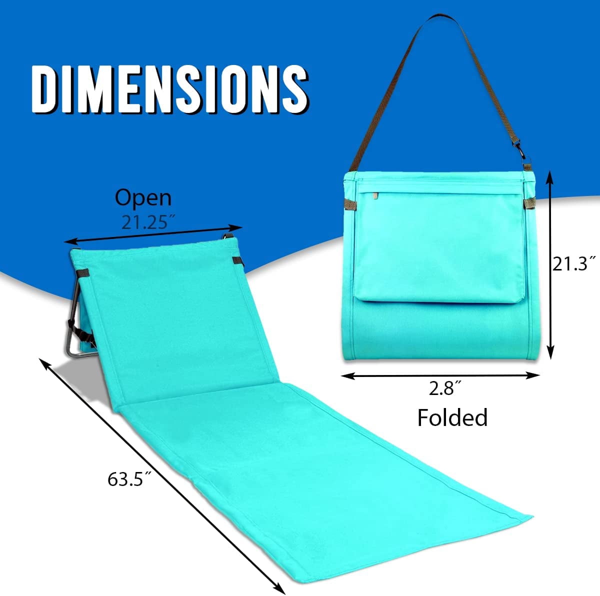 Bo-Toys Portable Beach Mat Padded Lounge Chair with Attached Tote (Blue, 21.25 in x 63.5 in) pw5hw