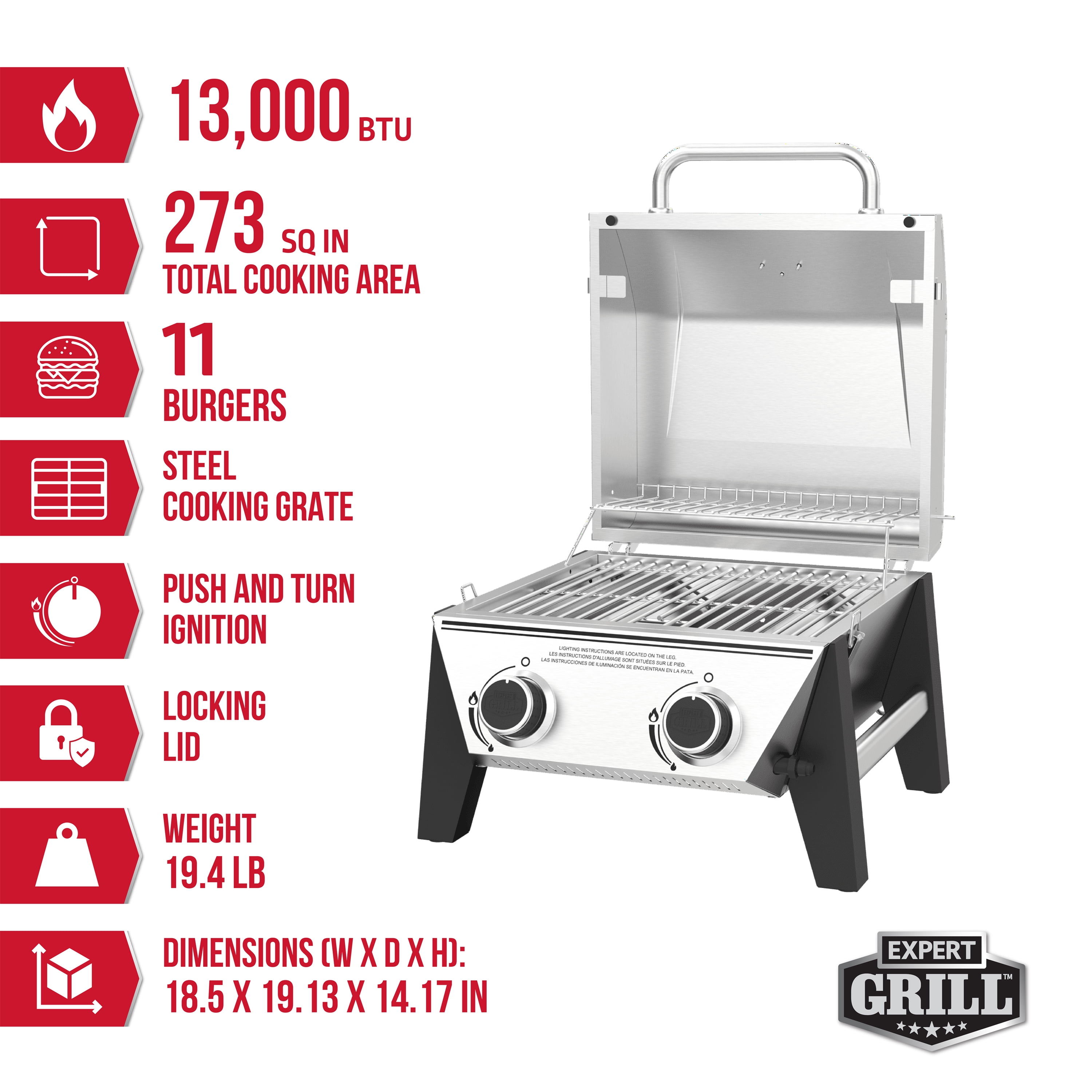 Expert Grill 2-Burner Tabletop Gas Grill, Portable Stainless Steel Outdoor Cooking Station (273 sq in) 4vgeq