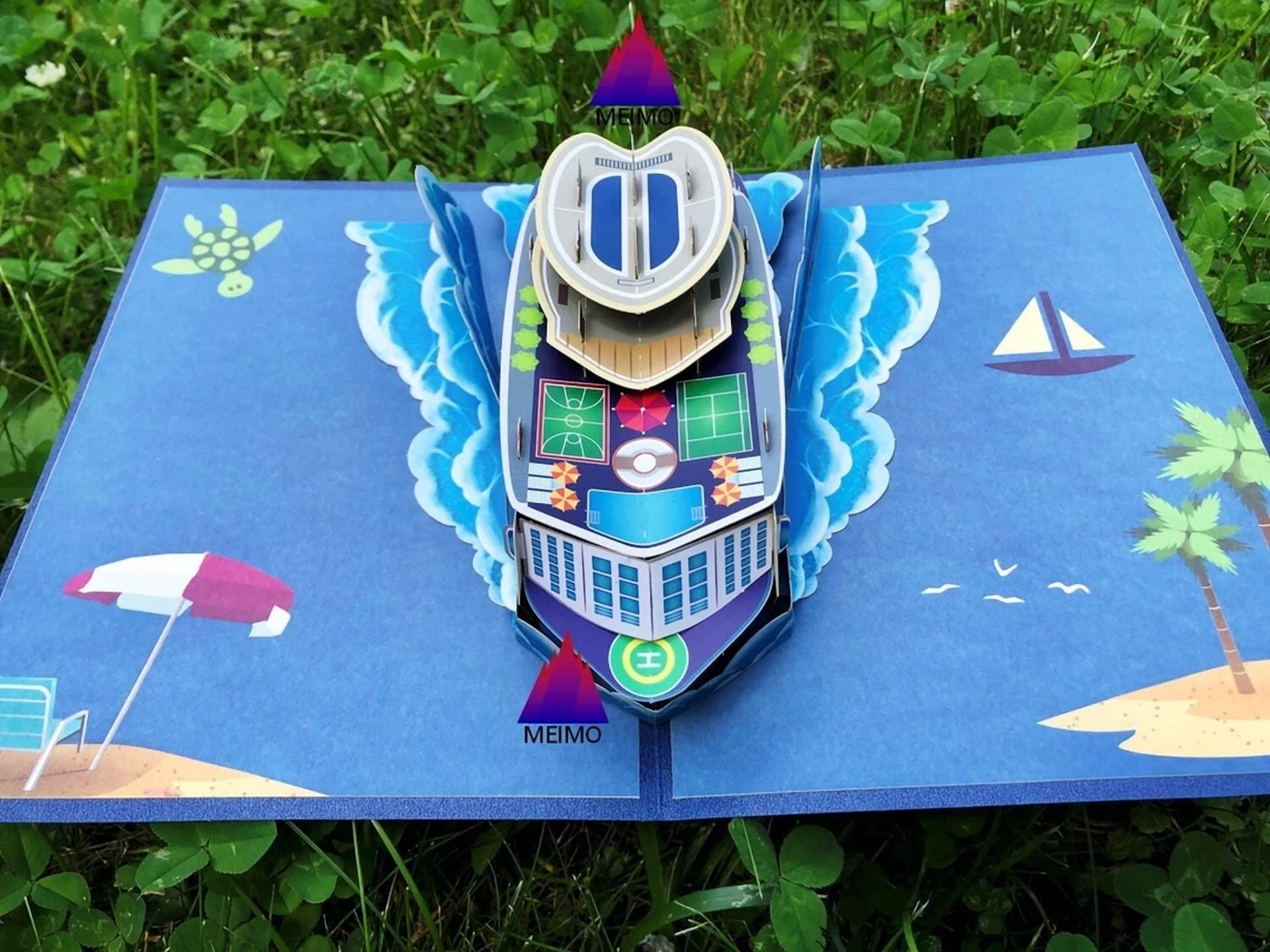 VAULT 3D Pop Up Greeting Card Cruise Ship Ocean Theme for Birthday Vacation (6 in x 6 in) rh9ql