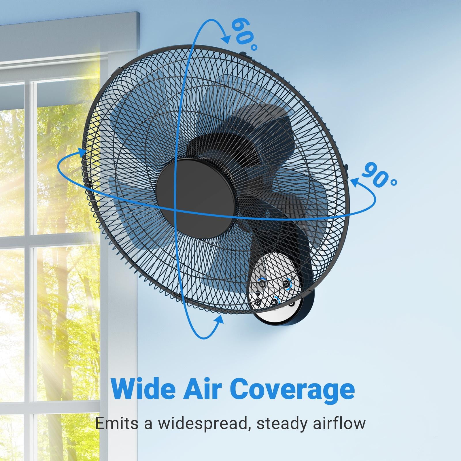 TaoTronics Wall-Mount Fan with Remote, 16 in Oscillating Cooling Fan with 5 Speeds and 3 Modes (Black, 16 in) bg9ne