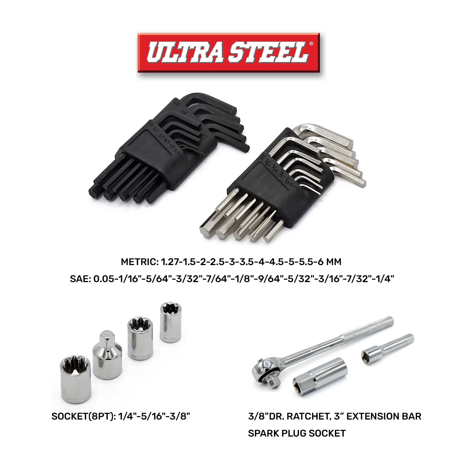 Ultra Steel 113-Piece Professional Mechanic Tool Set with Ratchet, Sockets, and Bits (113-Piece Set) c8i94