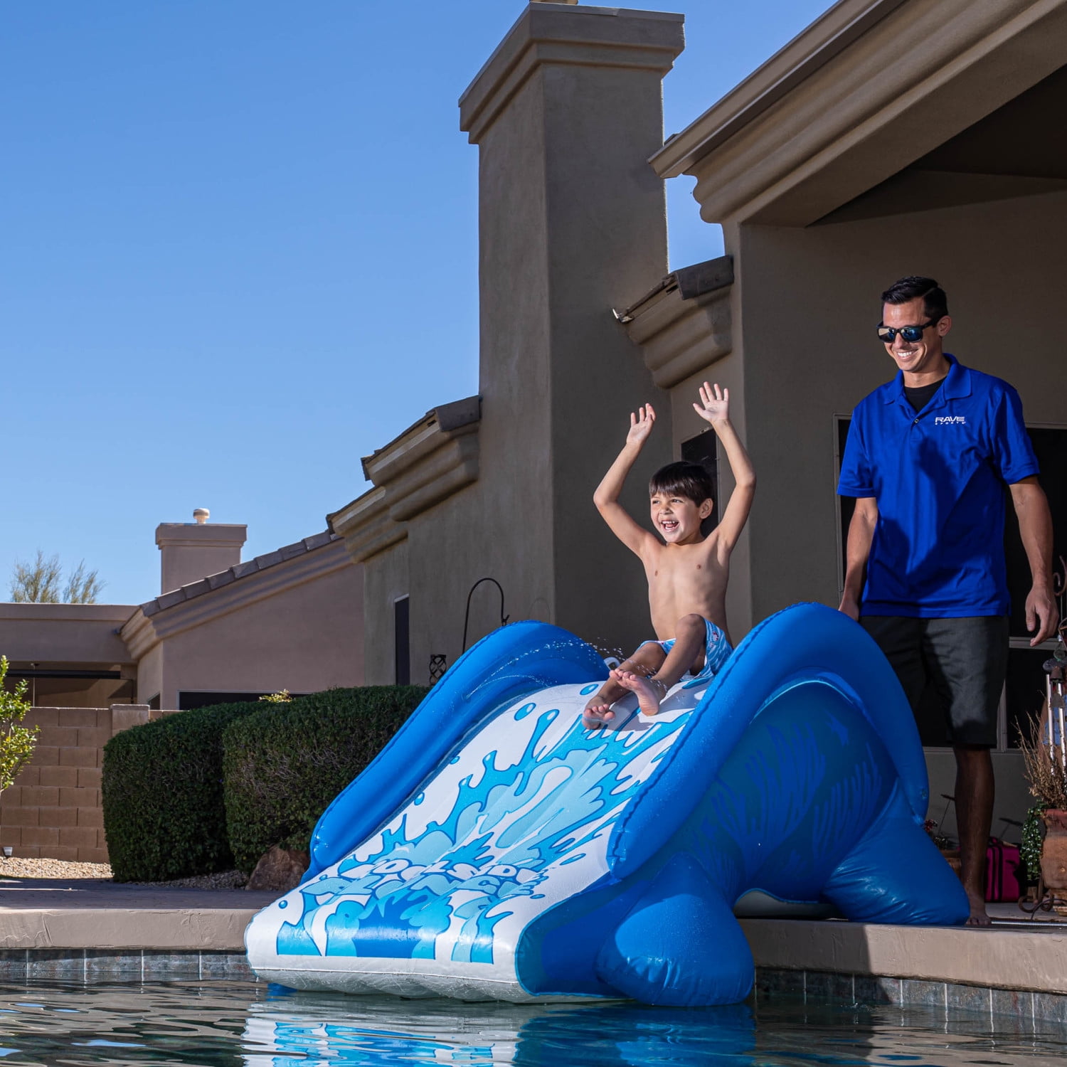 RAVE Sports Poolside Plunge Inflatable Water Slide for Swimming Pools (Blue, 67 in x 48 in x 33 in) g95lb
