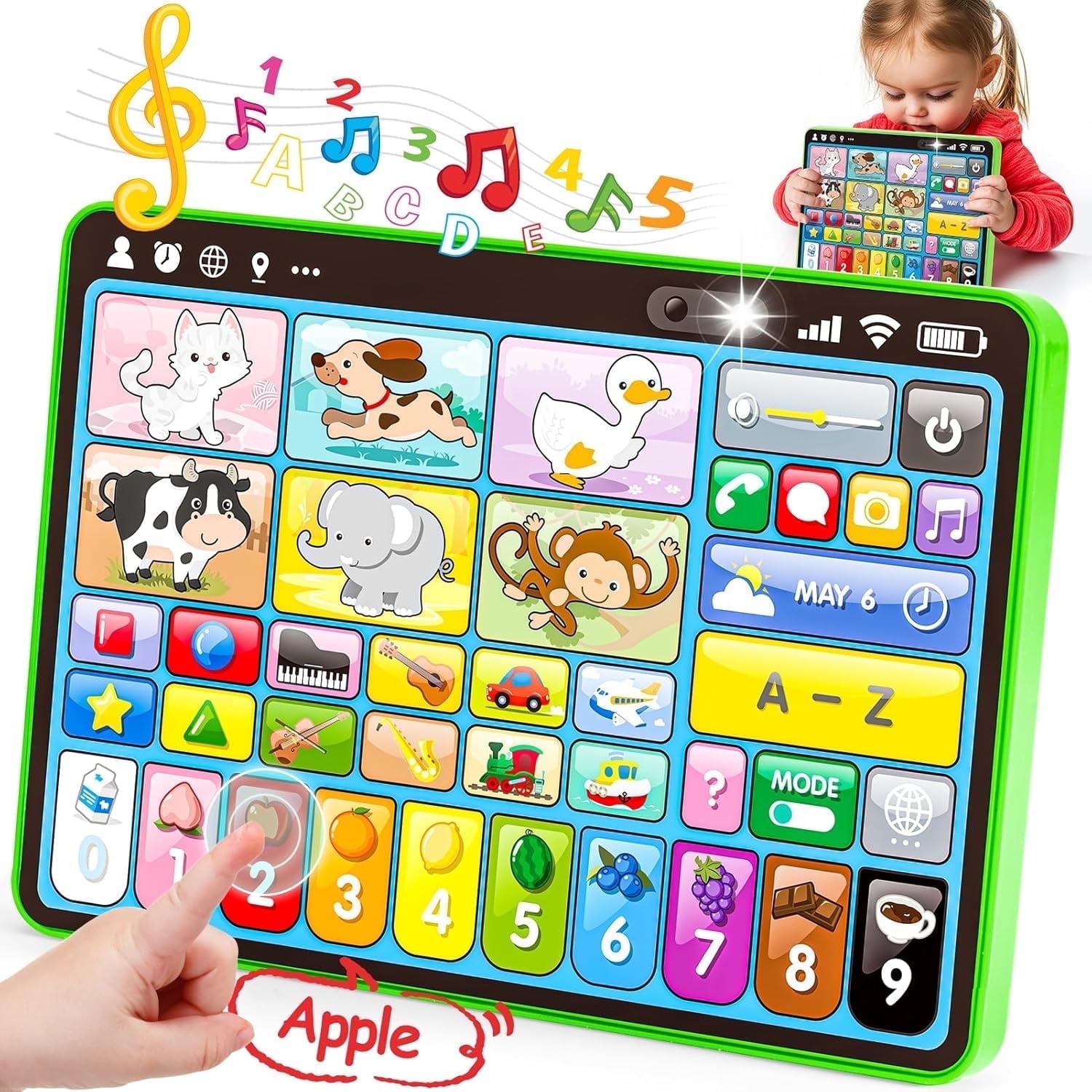 Adofi Trilingual Learning Tablet for Toddlers, Montessori Educational STEM Toy with Music and Lights (Green, 1 Pack) mavea