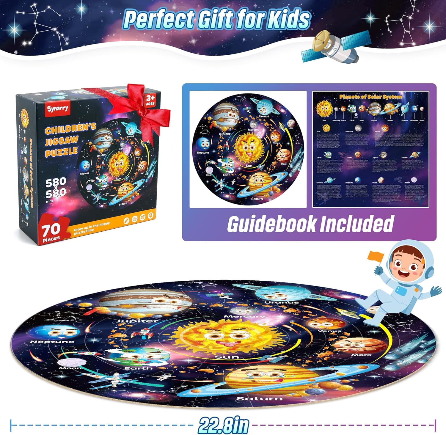 SYNARRY Solar System Floor Puzzle for Kids, Educational Wooden Jigsaw Set (Multicolor, 70-Piece) k6yaf