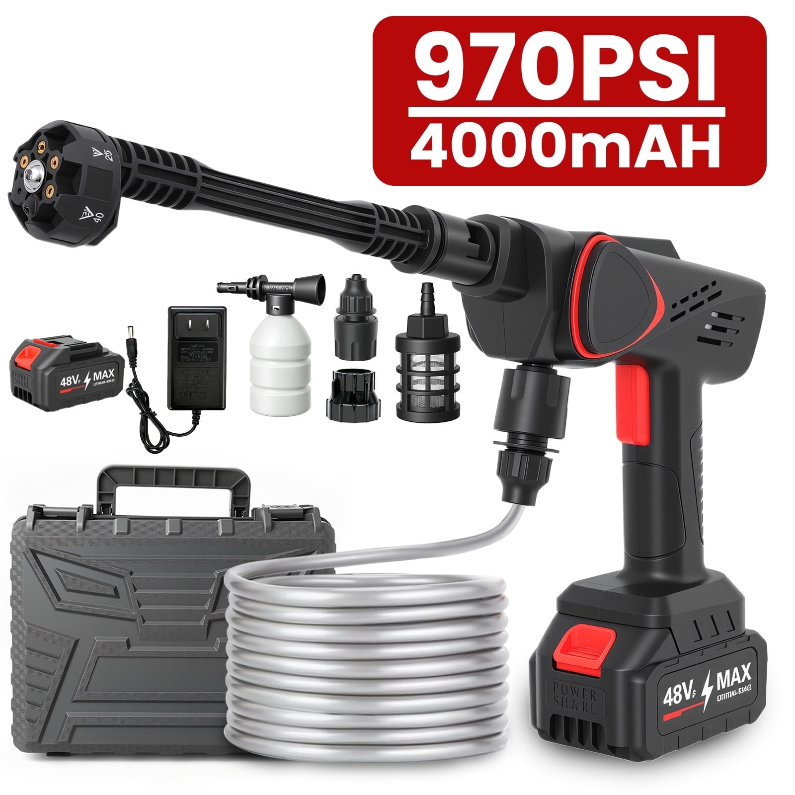 CATGOOD Cordless Pressure Washer, 970PSI Portable Power Cleaner with 4AH Battery and 6-in-1 Nozzle (Black) cz2yv