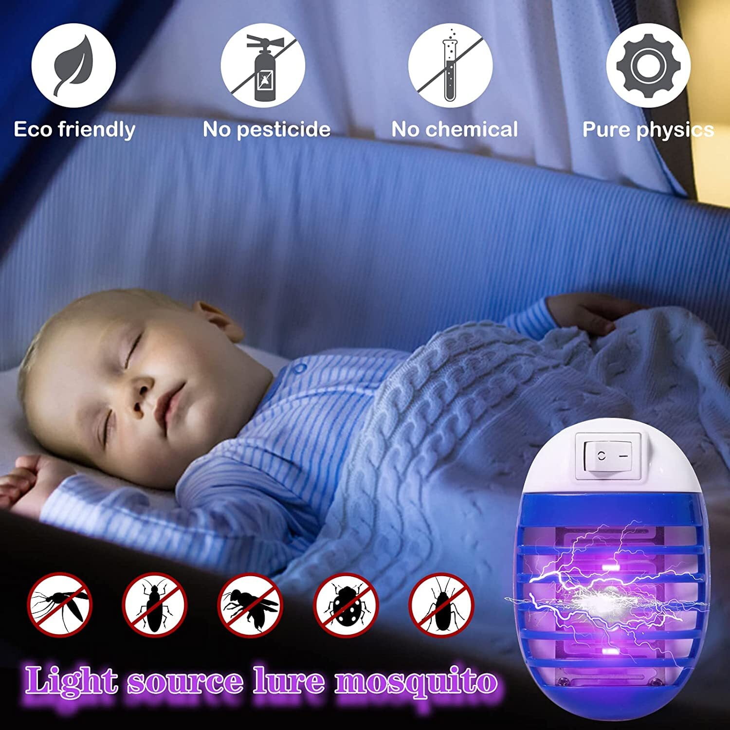 Ruseen Plug-in Indoor Bug Zapper Electronic Mosquito Trap with LED Light (4 Pack) 4ma7d