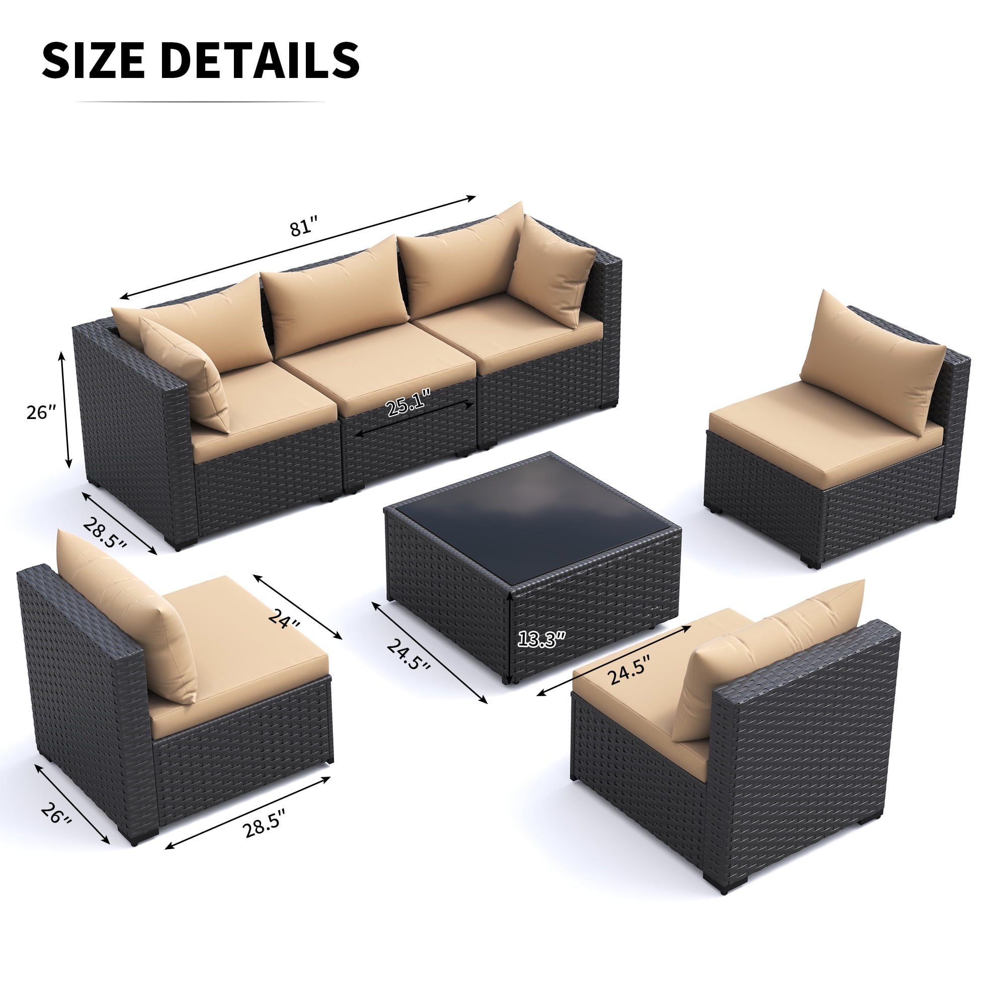 MRUAKA 7-Piece Outdoor Patio Conversation Set, PE Rattan Wicker Sectional Furniture with Cushions (Beige, 7-Piece Set) 6espu
