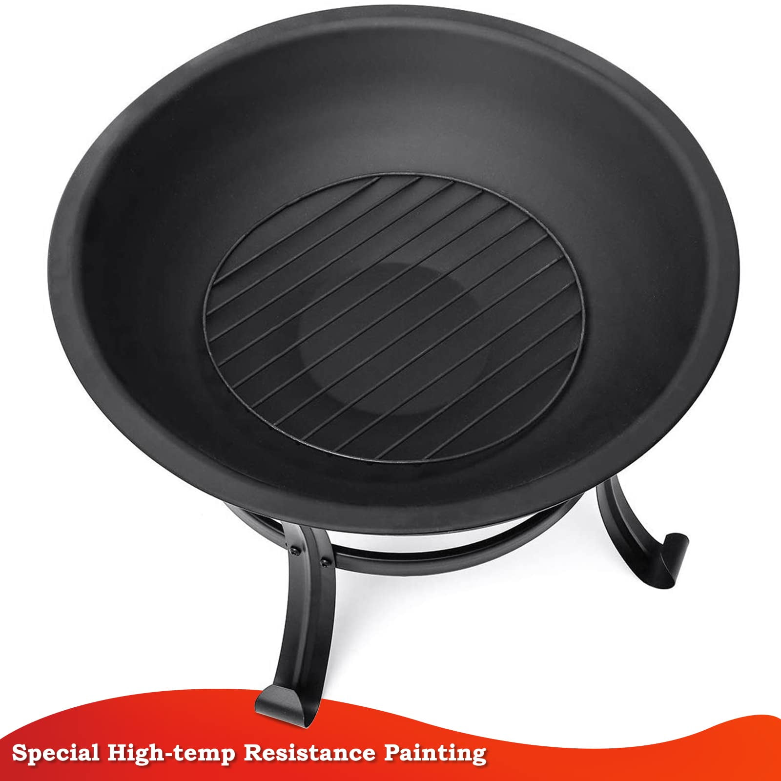 KingSo 22 in Wood Burning Fire Pit with Spark Screen and Log Grate (Black, 22 in) b6b20