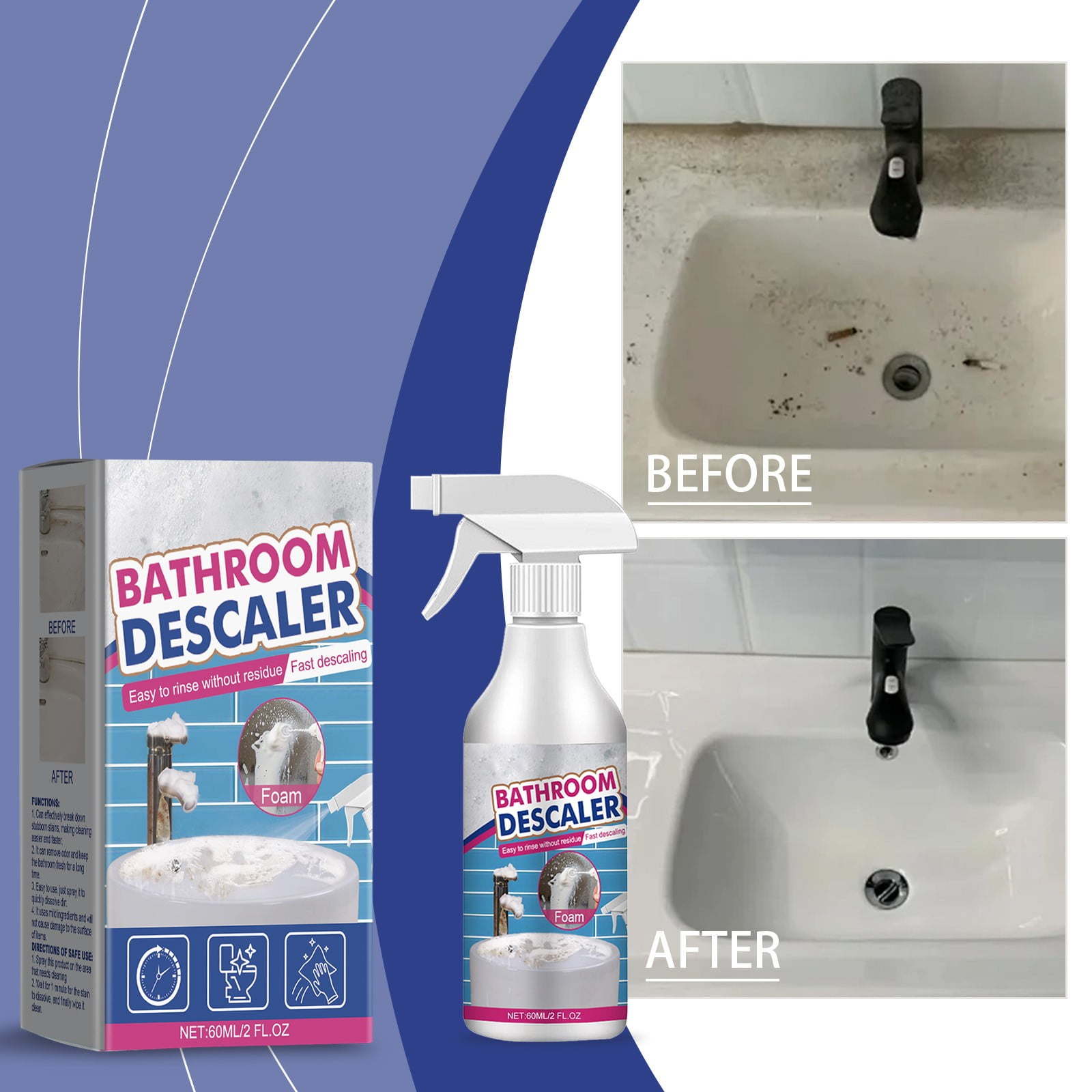 Fankiway Bathroom Cleaner & Descaler, Heavy-Duty Hard Water Stain Remover for Shower Doors, Faucets, and Tiles (2.03 fl oz) 4k3u2