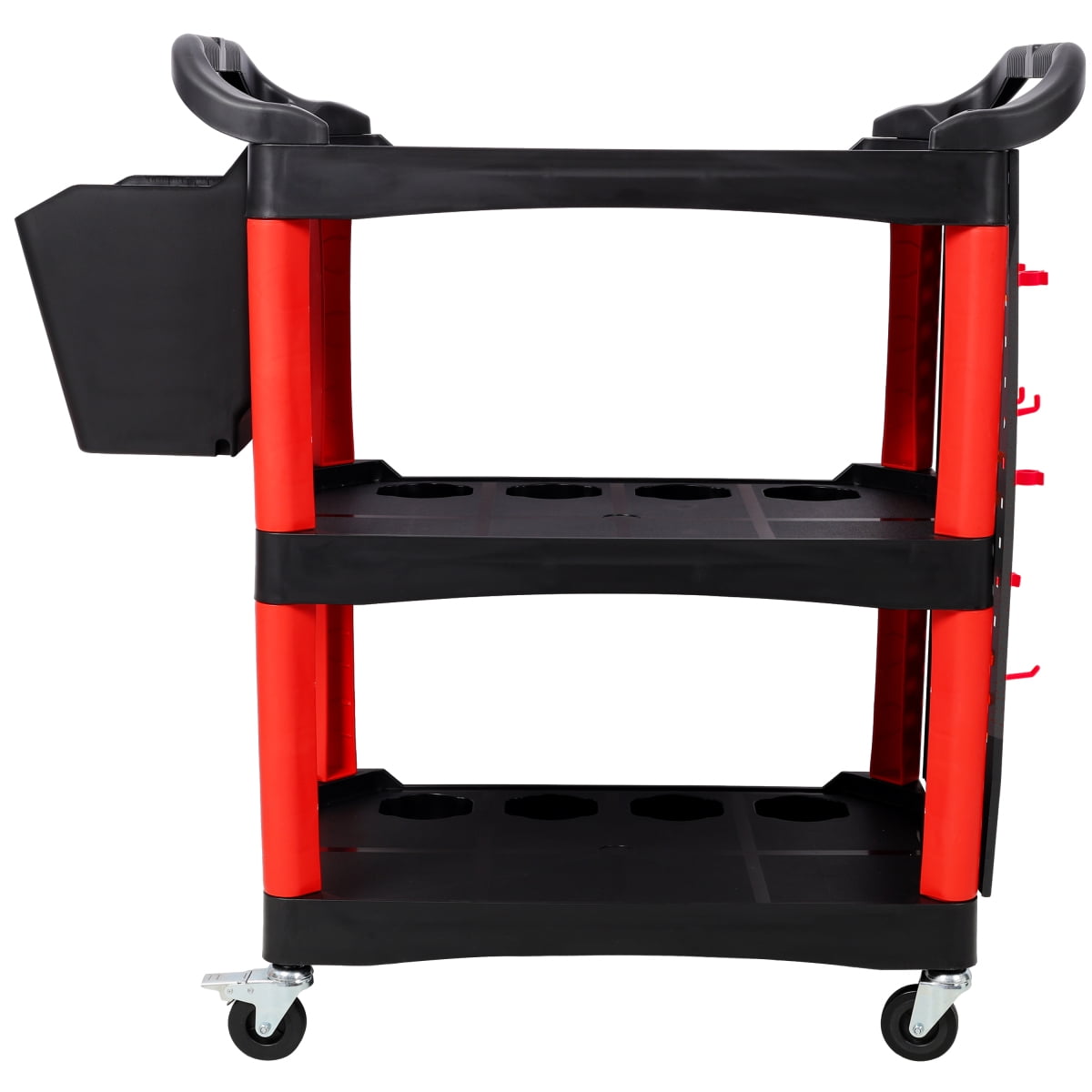 LuckyNote 3-Tier Rolling Auto Detail Cart with Pegboard and Hanging Bucket (Red and Black, 300 lb Capacity) 04so6