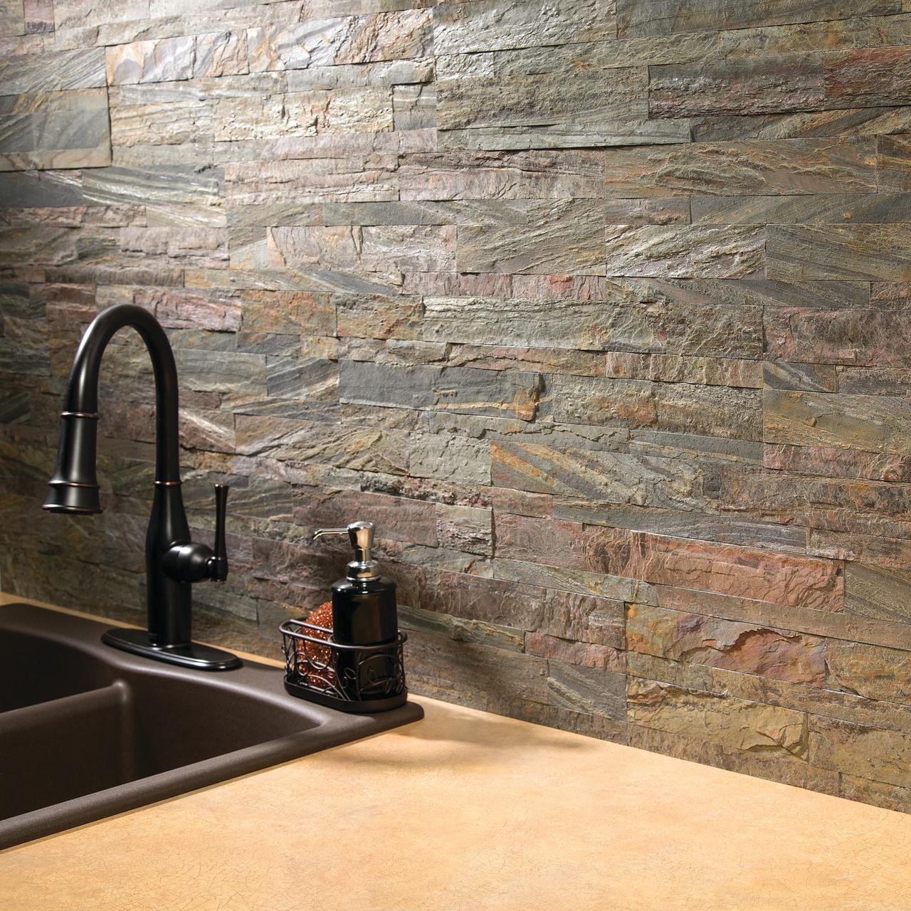 Aspect Peel and Stick Stone Overlay Kitchen Backsplash (Weathered Quartz, 15 sq ft Kit) 080b0