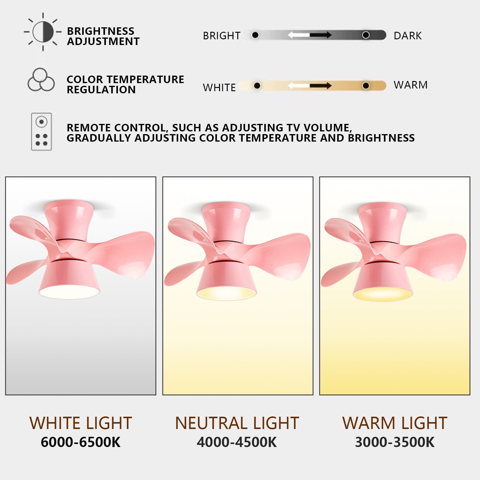 Xaoshaoyi Modern LED Ceiling Fan with Dimmable Light and Remote Control (Pink, 20 in) 3tlzg