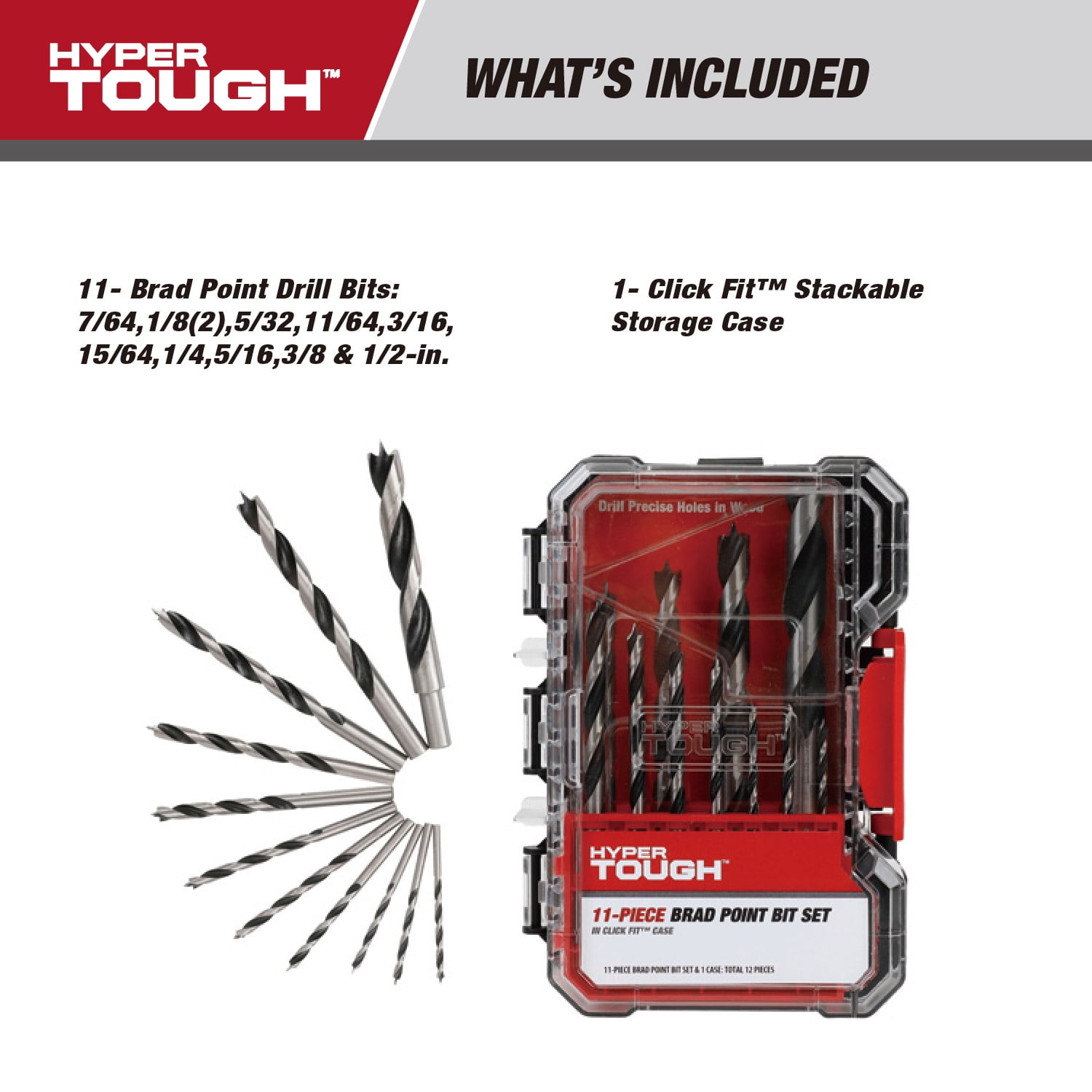 Hyper Tough Brad Point Drill Bit Set (11-Piece, 7/64 in to 1/2 in) sytdx