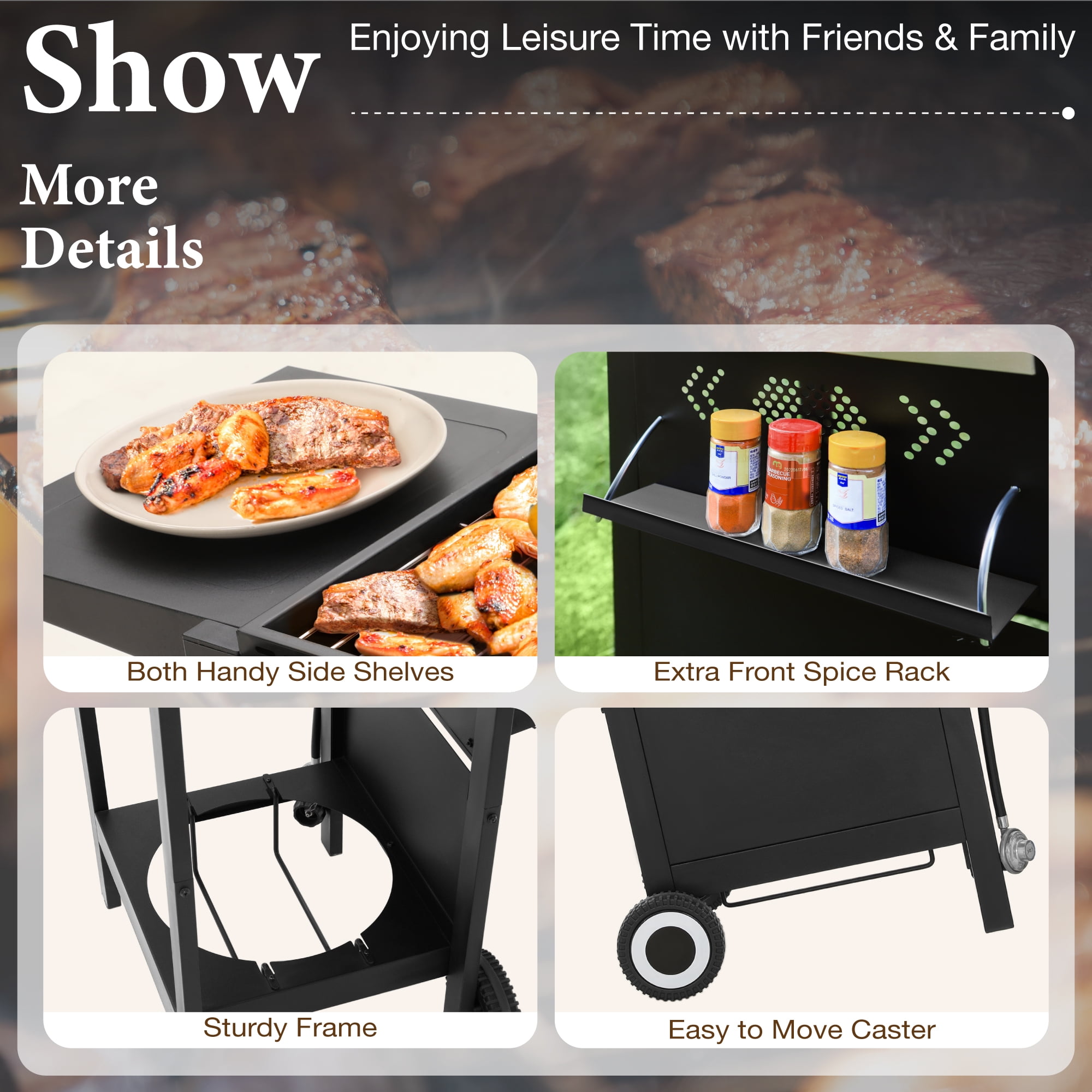 Phi Villa 2-Burner Propane Grill and Griddle Cooking Station with Side Shelves (Black) 2g8b0
