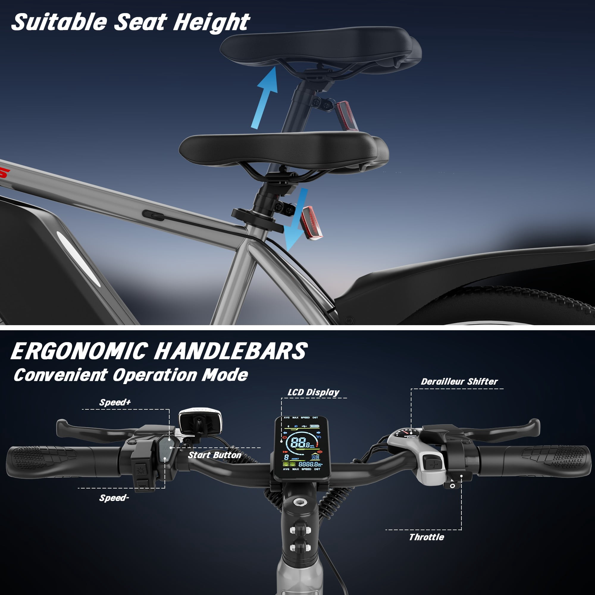 Joyhis Electric Mountain Bike for Adults, 500W Motor 22MPH Commuter E-Bike (Blue, 26 in) 9wqqo