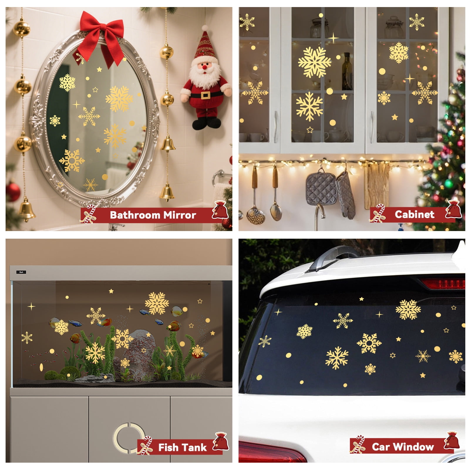 DKTIE 192pcs Christmas Window Snowflake Stickers Set (Gold, 8 Sheets) 0l7e5