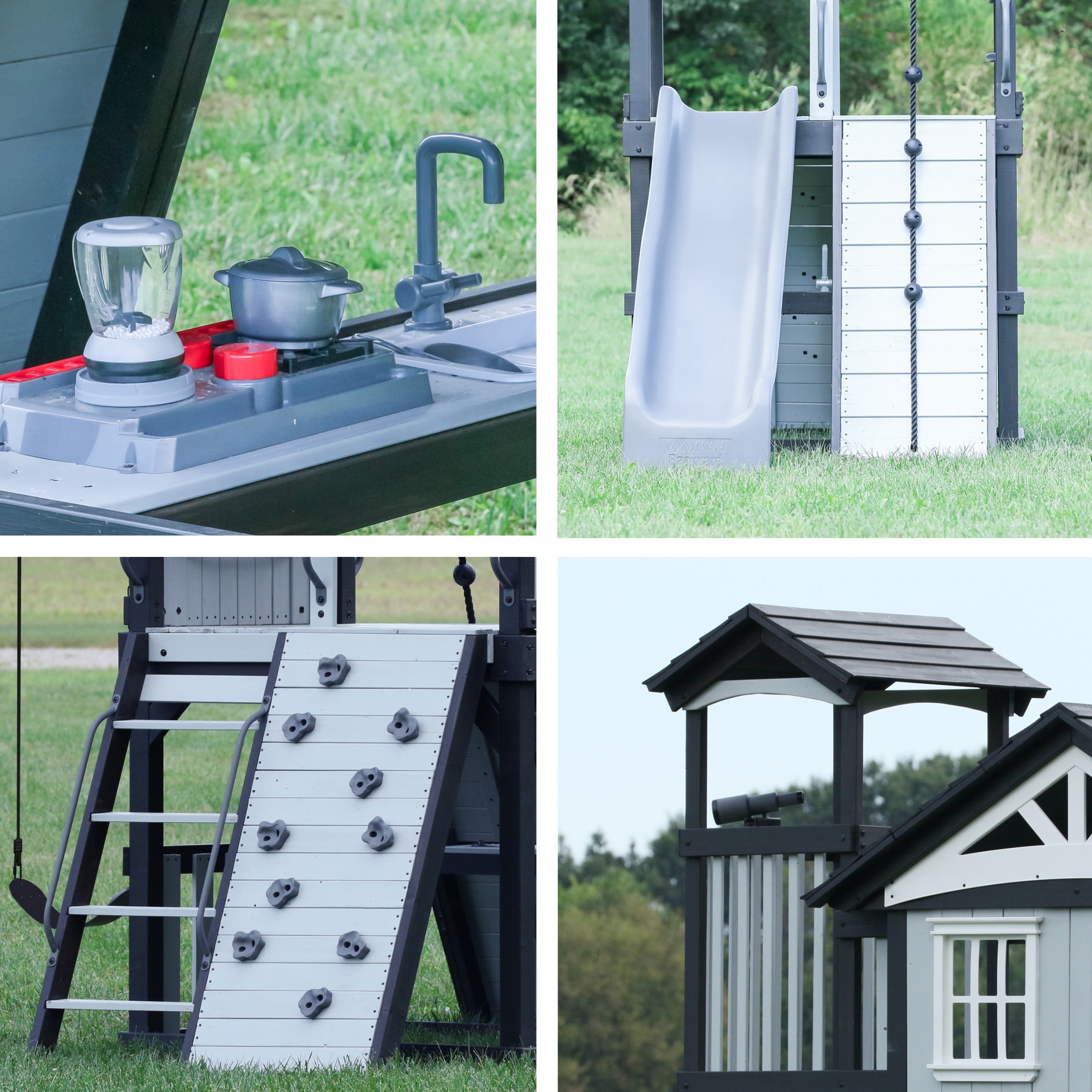 Backyard Discovery Whispering Point Cedar Wood Swing Set with Slide and Clubhouse (Light Gray, 8 ft Slide) 4jq9d