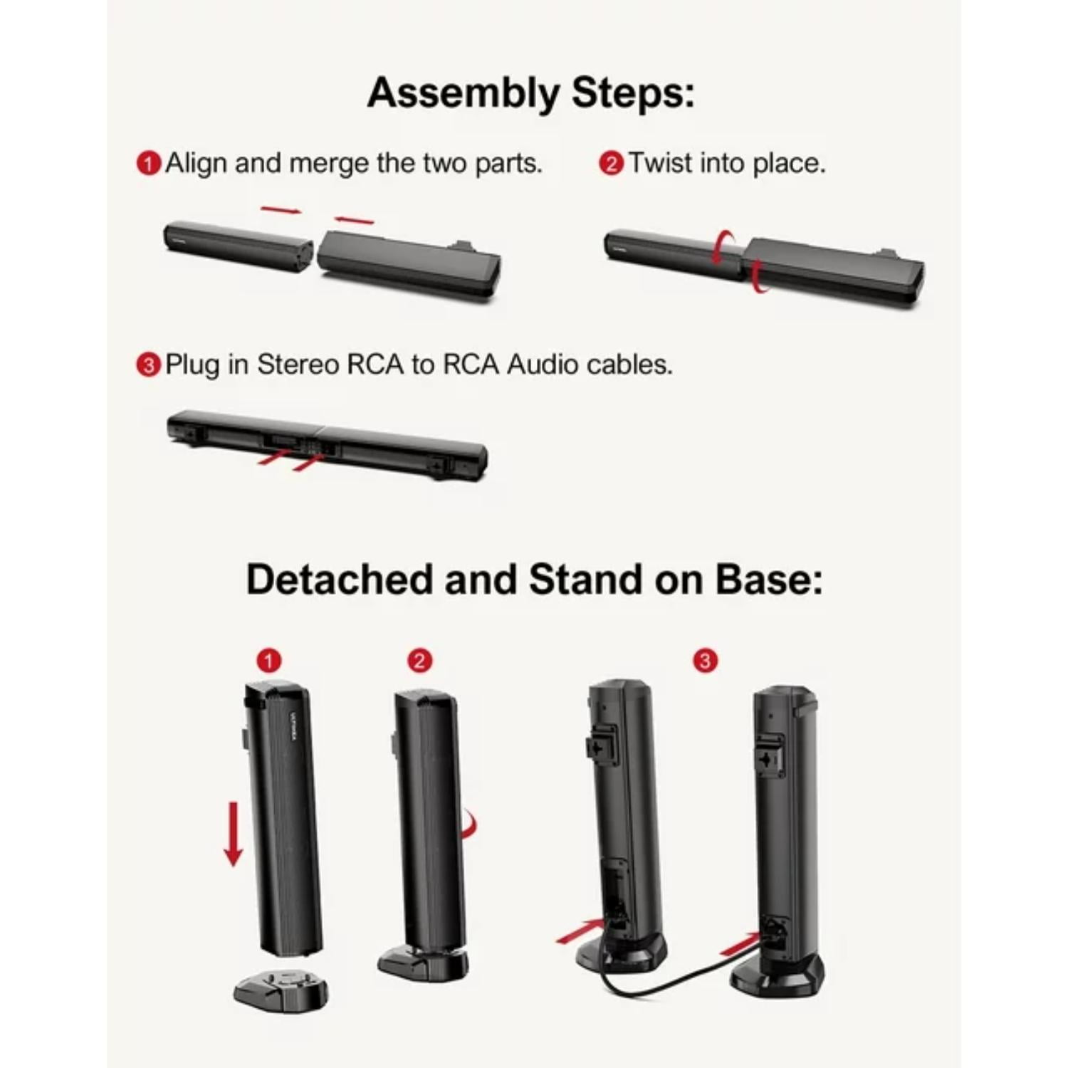Ultimea 2.2ch Soundbar for TV, Detachable Bluetooth 5.3 Surround Sound System with Built-in Dual Subwoofer and Bassmax Technology (Black, 1 Unit) 4mvp4