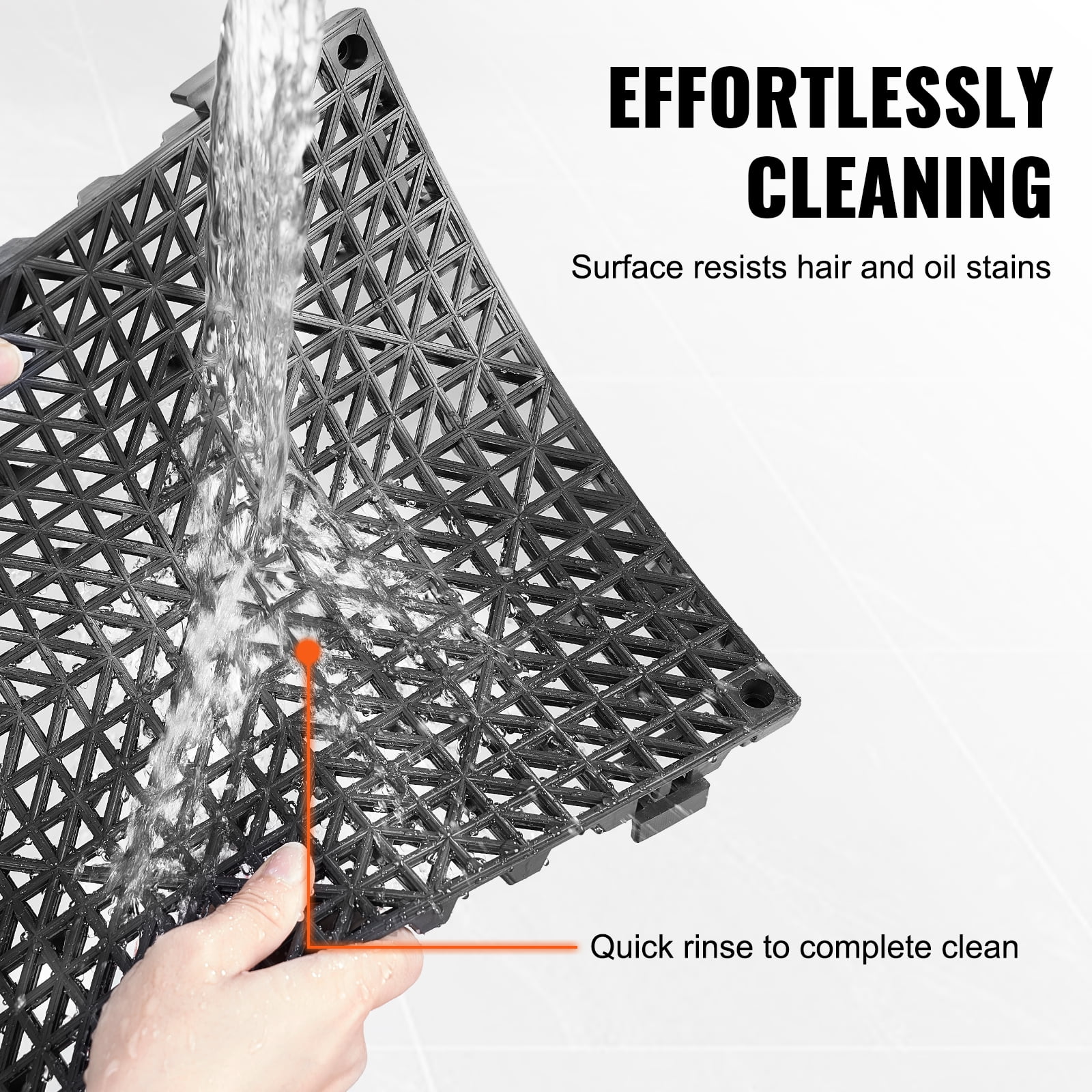 SKYSHALO Interlocking Floor Mats Waterproof Non-Slip PVC Tiles (Black, 50 Piece, 12 in x 12 in) elmli