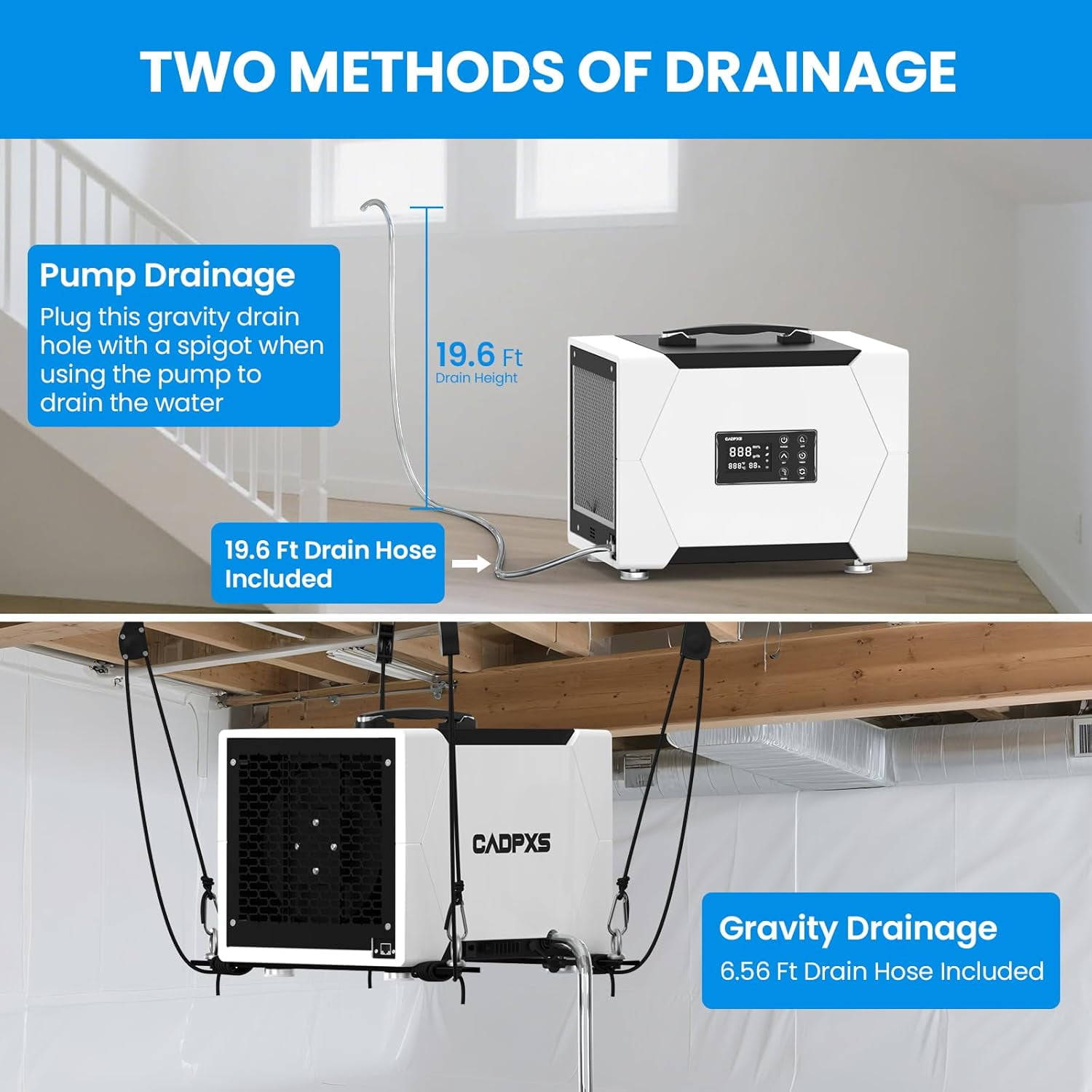 CADPXS Crawl Space Dehumidifier with Built-in Pump and Drain Hose, Commercial Grade Moisture Control for Basements (80 Pint, White) wd4p4
