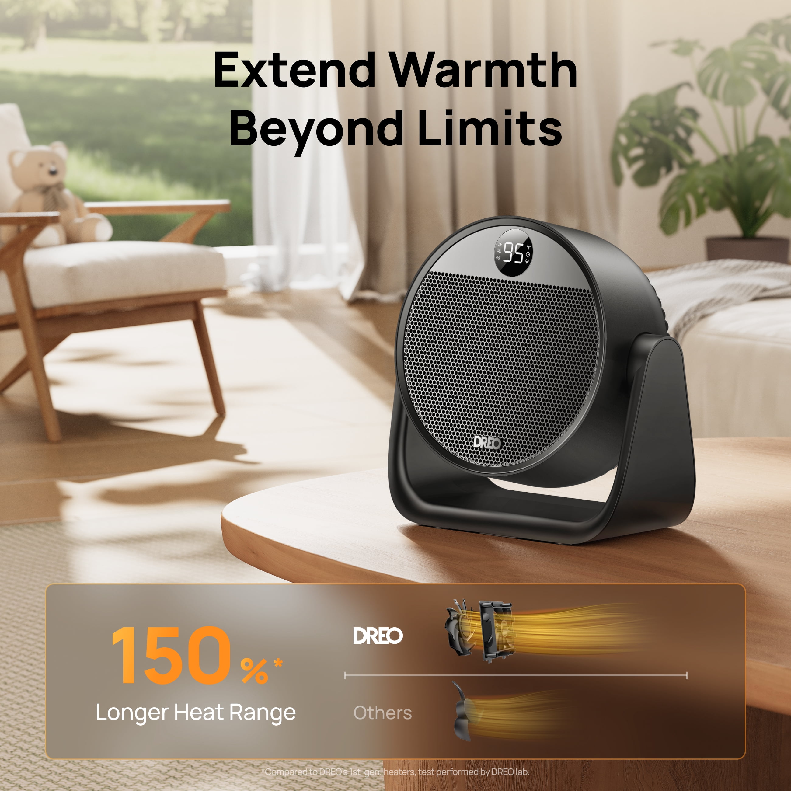 DREO Space Heater, Portable Electric Heater with 60° Tilt, Thermostat, Remote Control, 3 Modes (Black, 1500W) gbn69