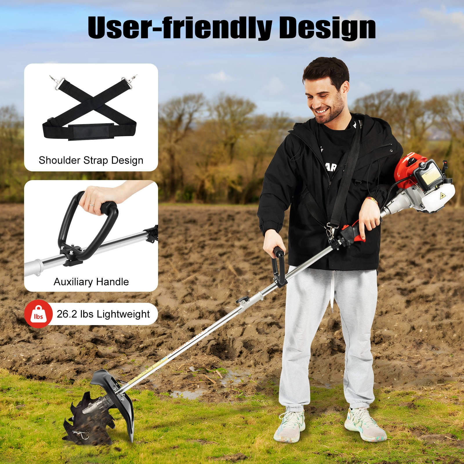 Generic Gas Powered Mini Tiller Cultivator (9 in Width, 3.5 in Depth) cr3q4