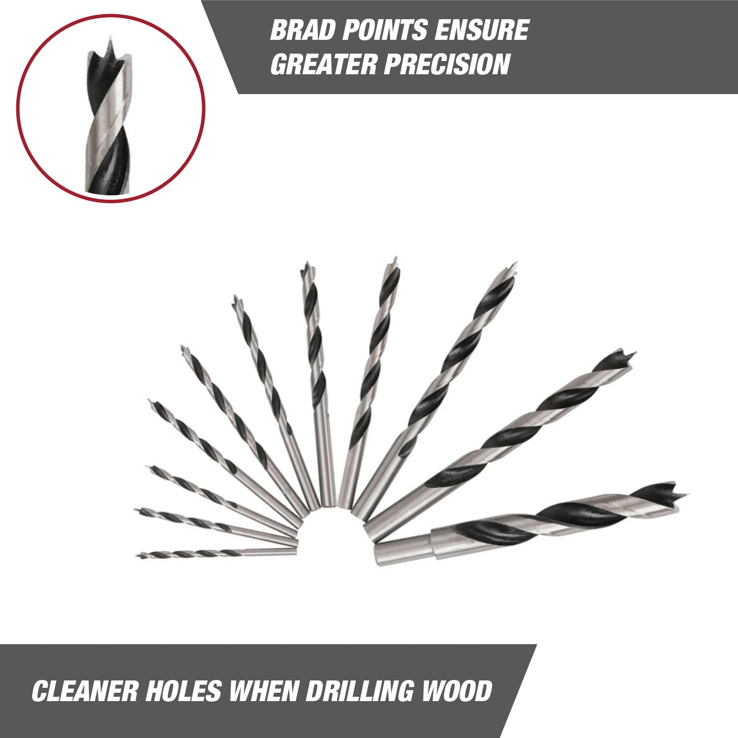 Hyper Tough Brad Point Drill Bit Set (11-Piece, 7/64 in to 1/2 in) sytdx
