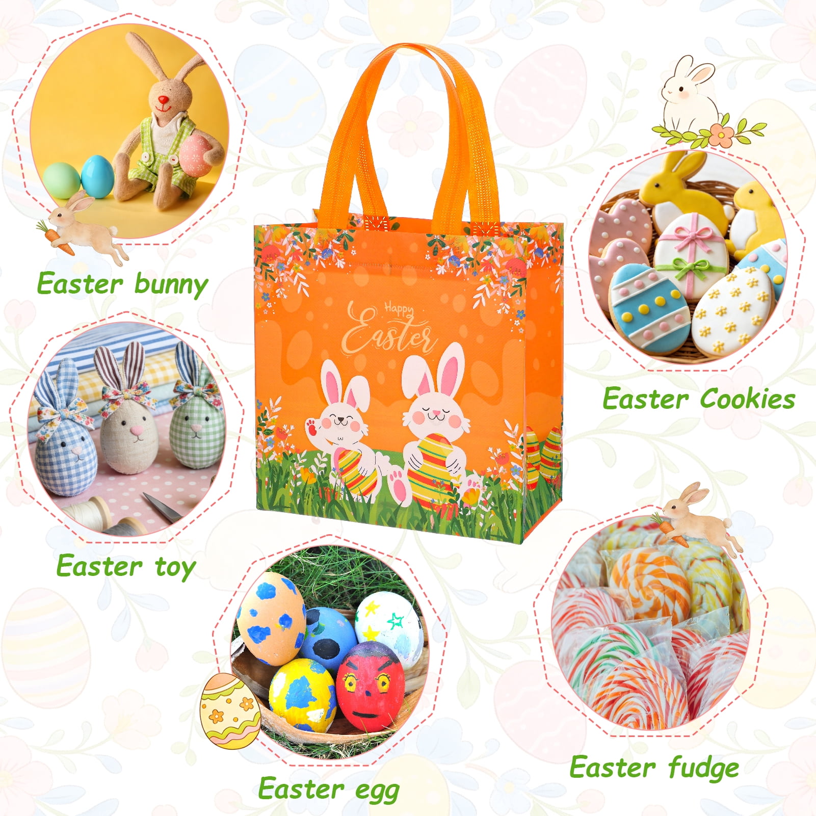 sixwipe Easter Gift Bags with Handles, Reusable Non-Woven Tote Bags for Egg Hunts and Party Favors (Blue, 12 Pack, 8.6x4.3x9 in) 7bxvg