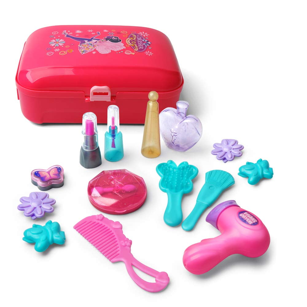 GLUAAE Pretend Play Makeup Set for Kids, Princess Beauty Salon Activity Kit with Portable Backpack (21 Pieces, 9.4 in x 7 in x 3.5 in) ag7a8