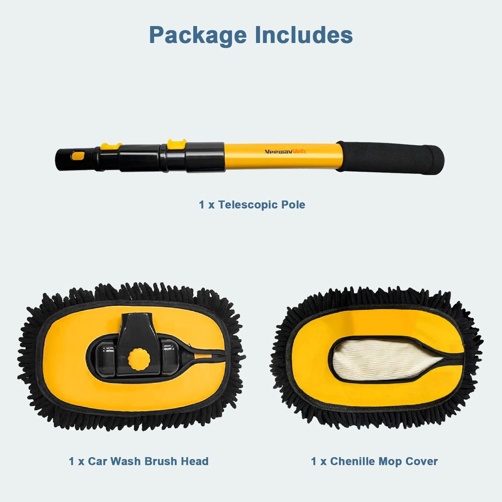 YeewayVeh 43 in Extendable Car Wash Brush with Long Handle, 15 Degree Curved Soft Mop for Truck and SUV (Yellow, 43 in) 9ztjf