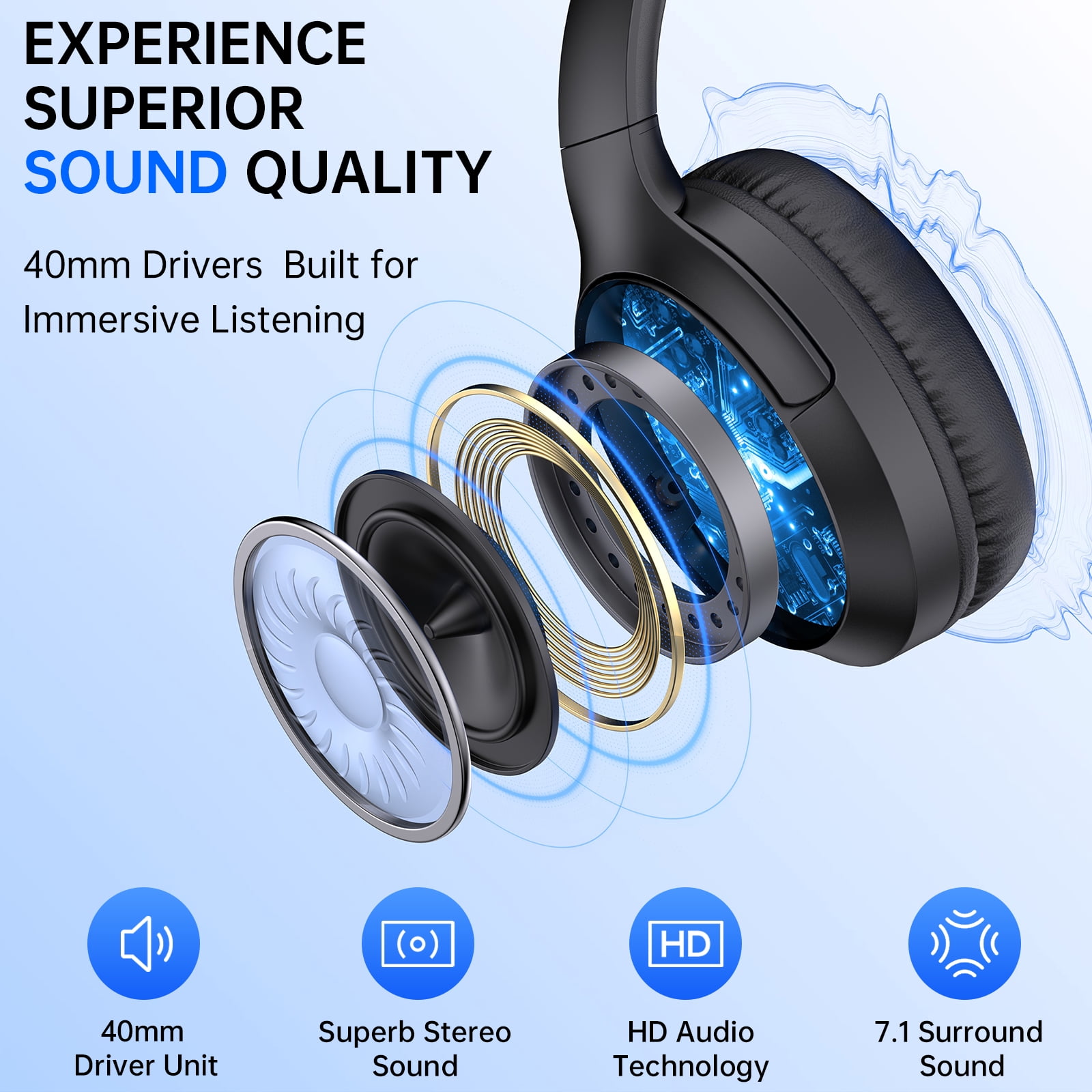 AYEDLOE Wireless Headset with AI Noise Cancelling Microphone for Work (Black, 1 Pack) qtdoa