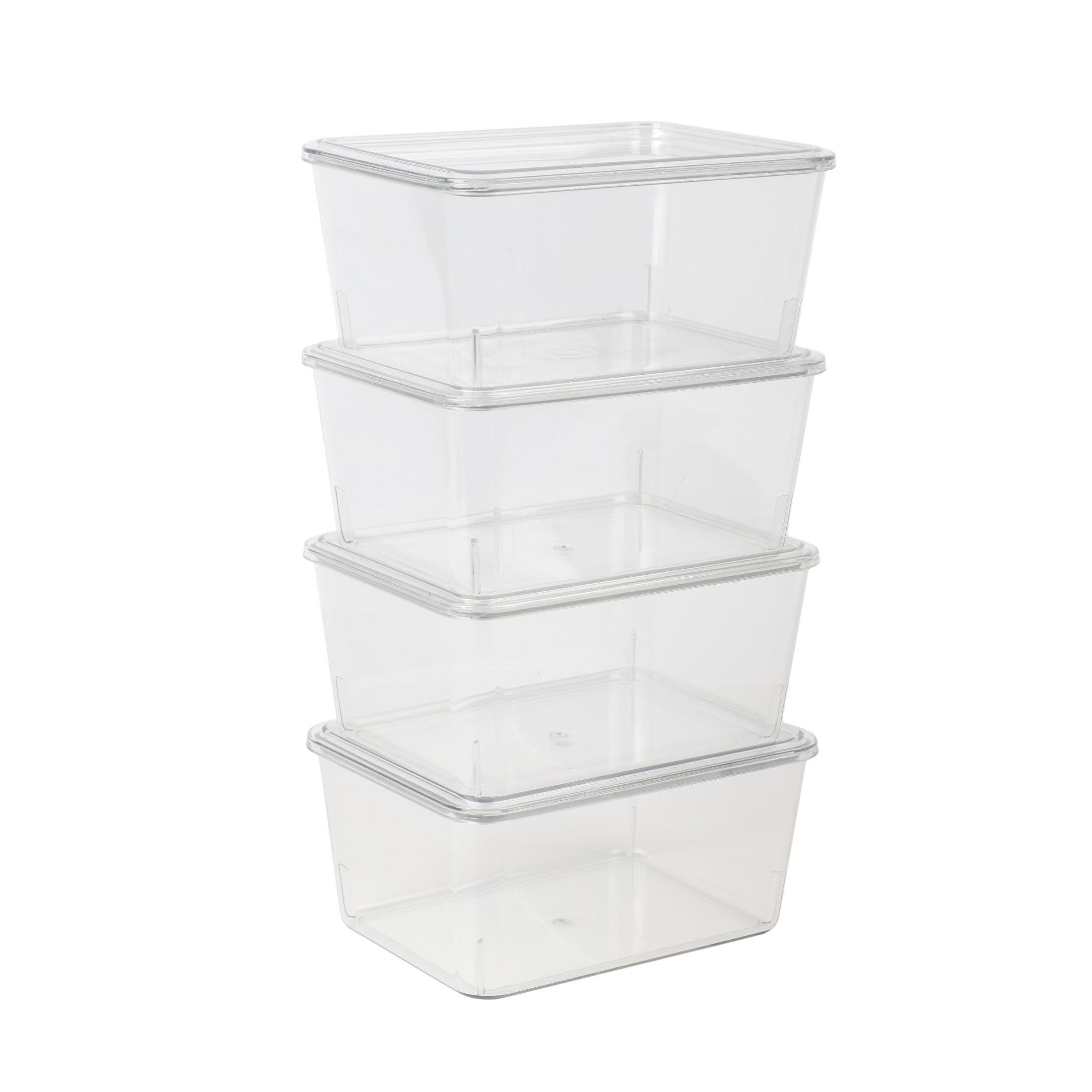 Martha Stewart Brody Stackable Plastic Storage Box with Lids for Office Desktop Organization (Clear, 4 Pack, 6.75 in x 5 in x 3.25 in) 4kb66