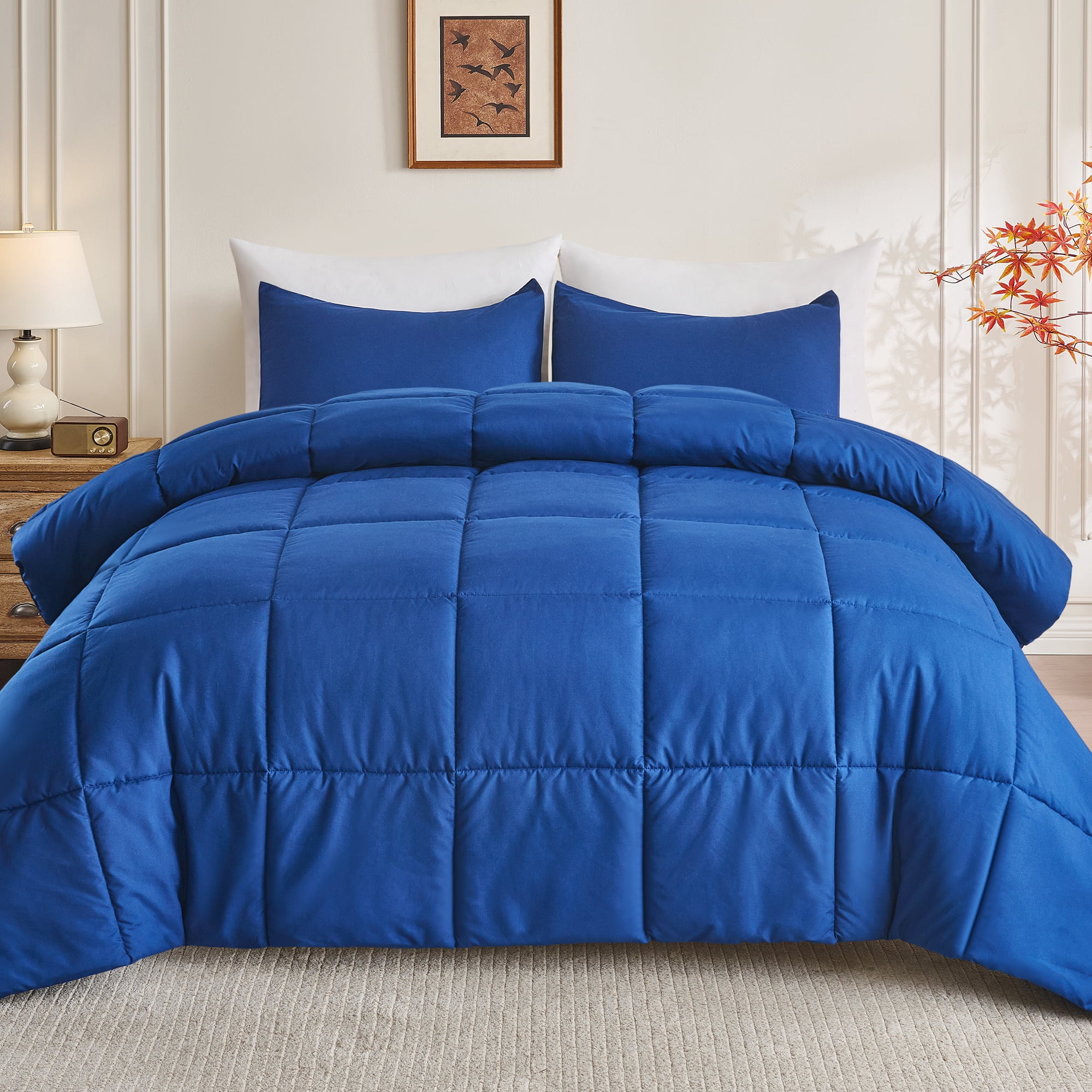 Mosluna Queen Comforter Set, 3-Piece Quilted Bedding with 2 Pillow Shams, All-Season Down Alternative (Navy Blue, 88 in x 88 in) rd9bg