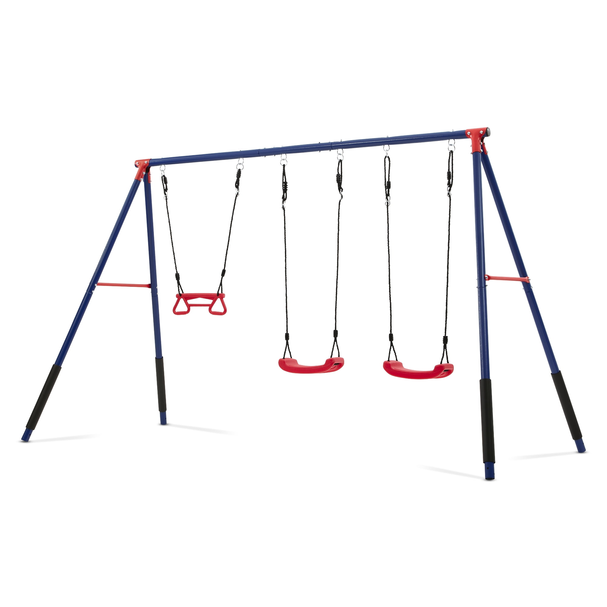 Delta Children FunZone Outdoor Metal 3-Piece Swing Set with 2 Swings and 1 Trapeze Bar (Blue/Red, 144 in W x 54 in D x 70 in H) e1y6s