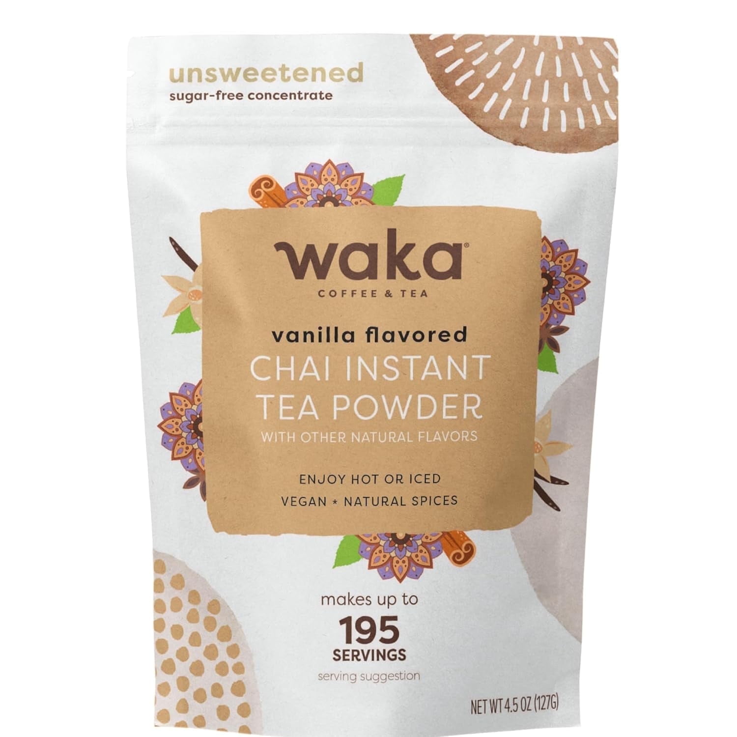 Waka Coffee & Tea Vanilla Chai Tea Mix, Instant Unsweetened Powder with Natural Spices (4.5 oz) hl7ye