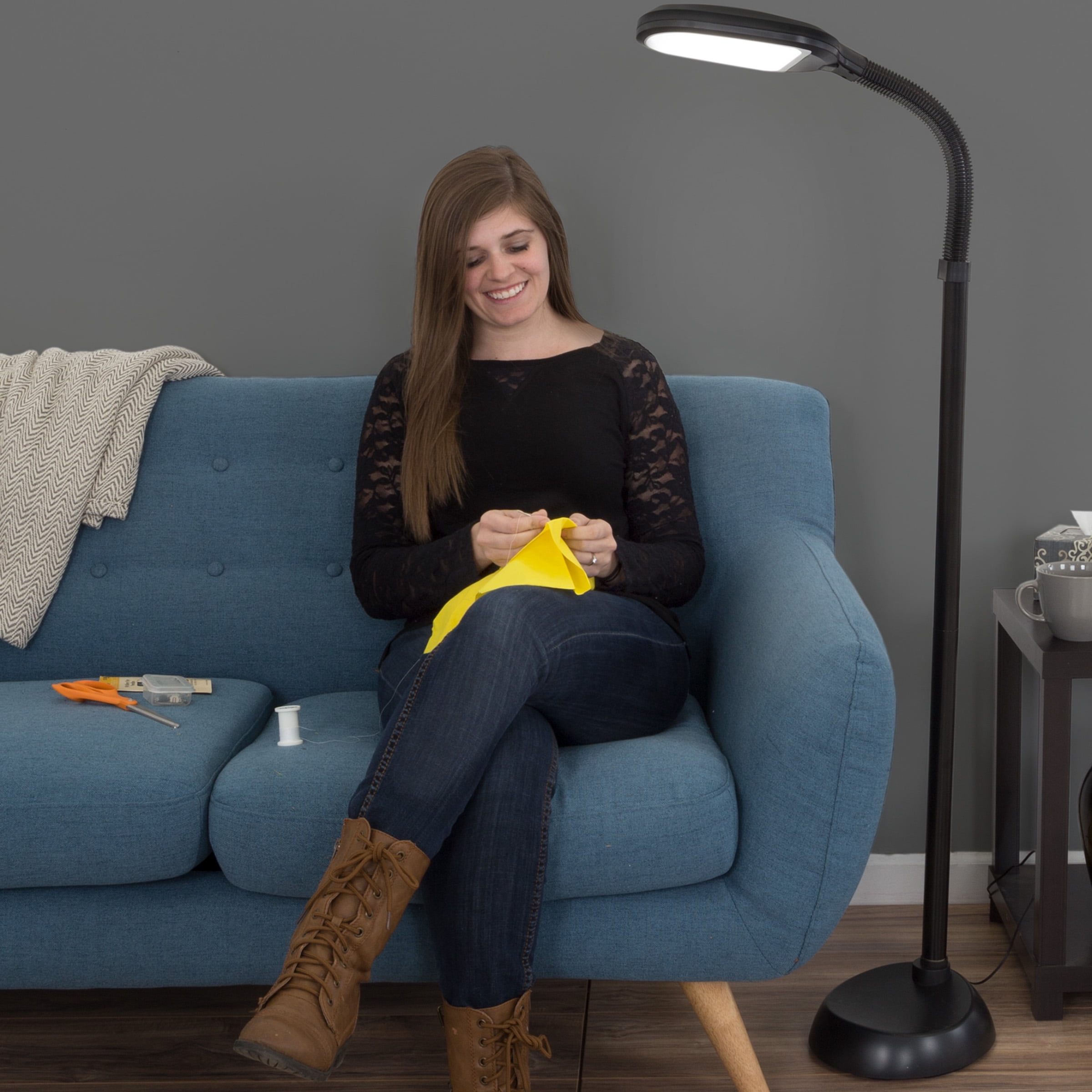 Somerset Home Natural Sunlight LED Floor Lamp, Dimmable Gooseneck Task Light (Black, 62.5 in) d4mee