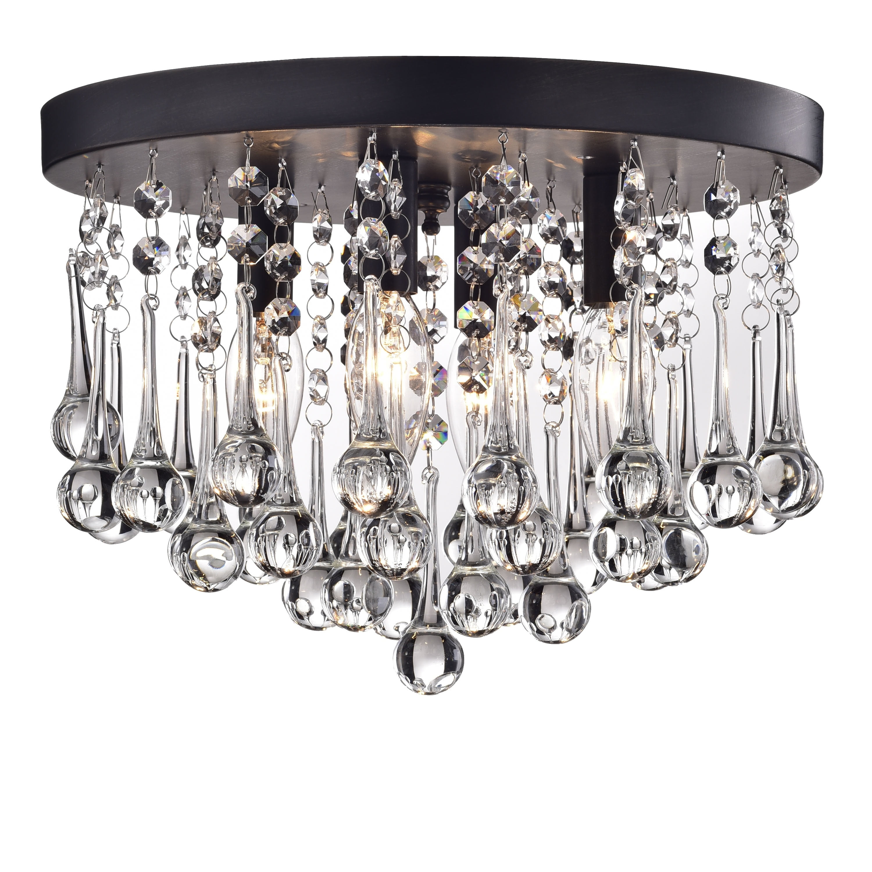 The Lighting Shop Claudia 4-Light Flush Mount Ceiling Fixture with Clear Crystal Drops (Black, 15 in) iozth
