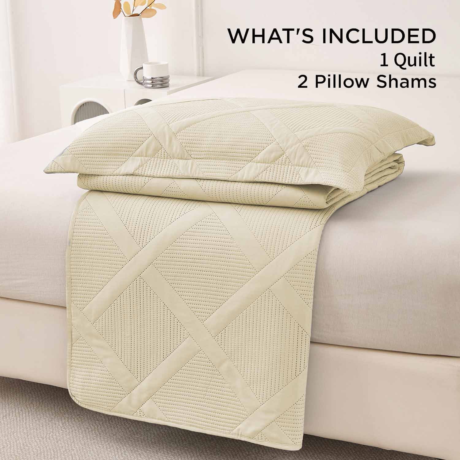 Beartech Solid Color Quilt Set Reversible Lightweight Microfiber Bedspread (Beige, Queen Size) zi8f2