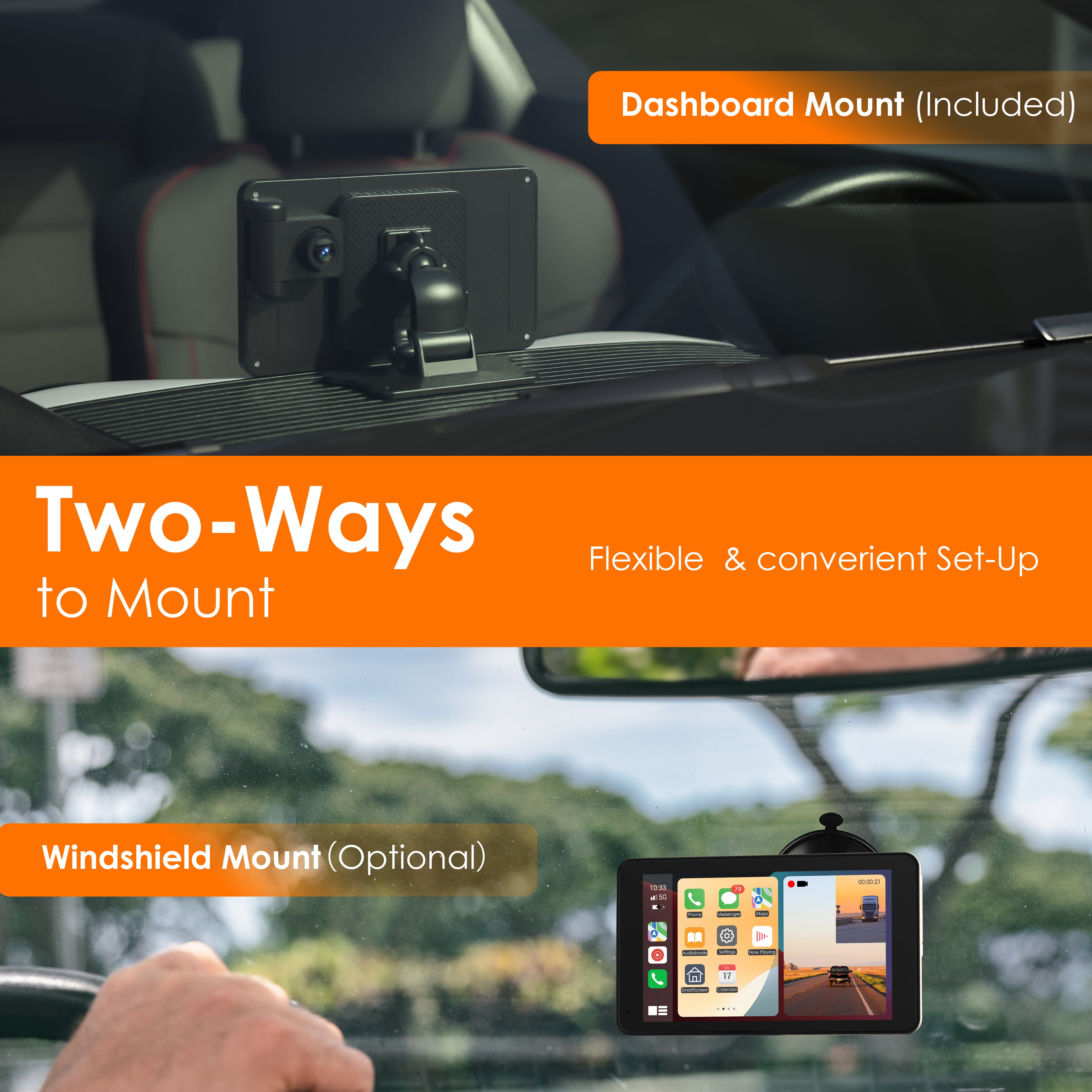 Rexing 7 in Wireless CarPlay and Android Auto Receiver with 4K Front and 1080p Rear Dash Cam (32GB) di8x9