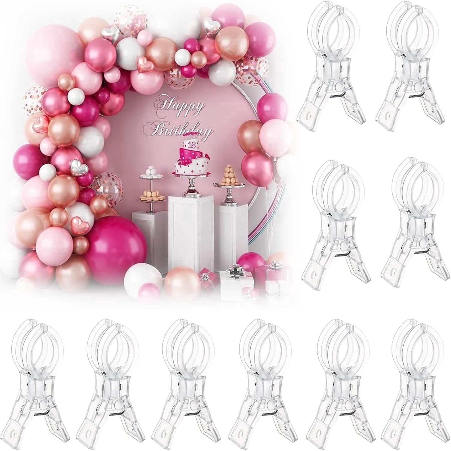 AOMWXENN Balloon Arch Clips Heavy Duty Spring Clamps for Backdrop and Party Decor (Clear, 10 Pack, 3.5 in) j2axk