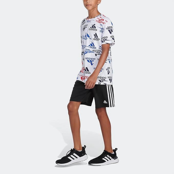 adidas Boys Glitchy Allover Print T-Shirt Breathable Graphic Tee (White/Multi, X-Large) uv6hx