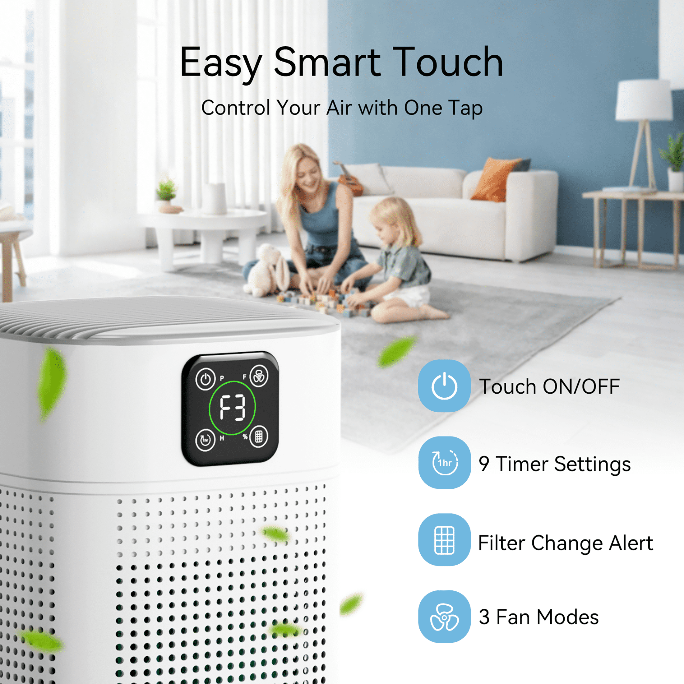 OUNEDA H13 True HEPA Air Purifier for Home, 360-Degree Air Inlet, 3-Speed Quiet Filtration (White, 1076 sq ft) 6guxm