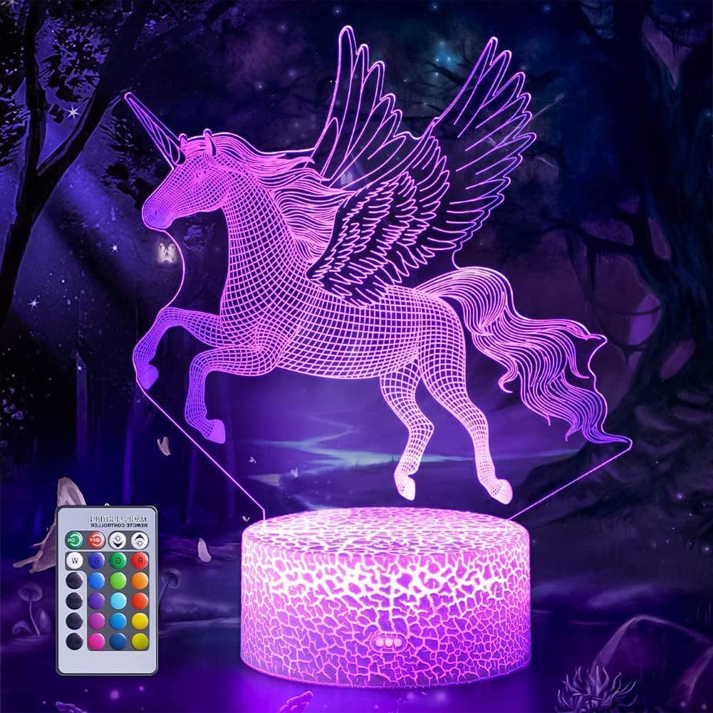 Ysitian 3D Unicorn Night Light with Remote Control, 7-Color LED Bedside Lamp for Kids Bedroom (1 Unit) jj9n2