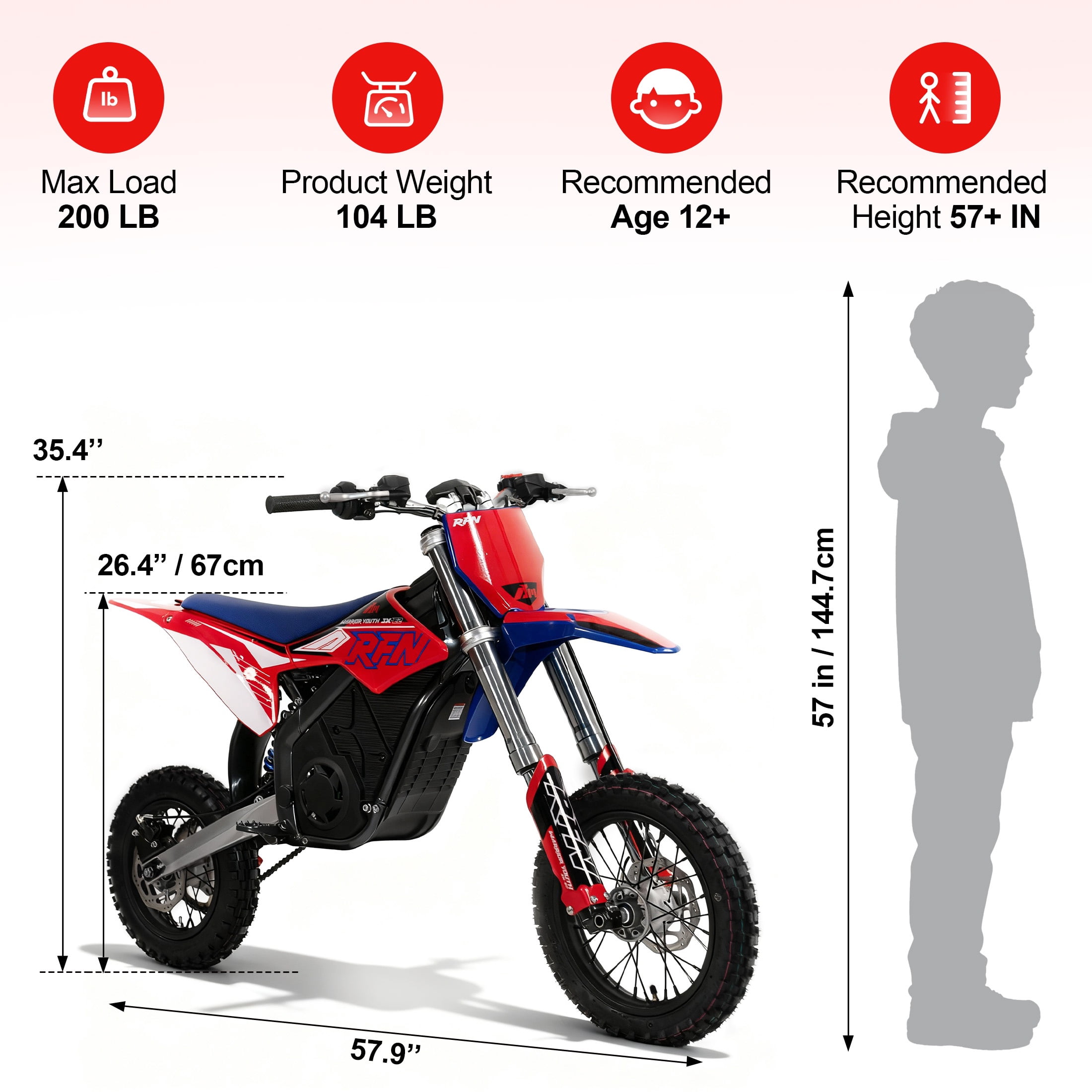RFN Electric Dirt Bike Peak 2000W Off-Road Motorcycle (Blue, 48V 15Ah) 9t8h1