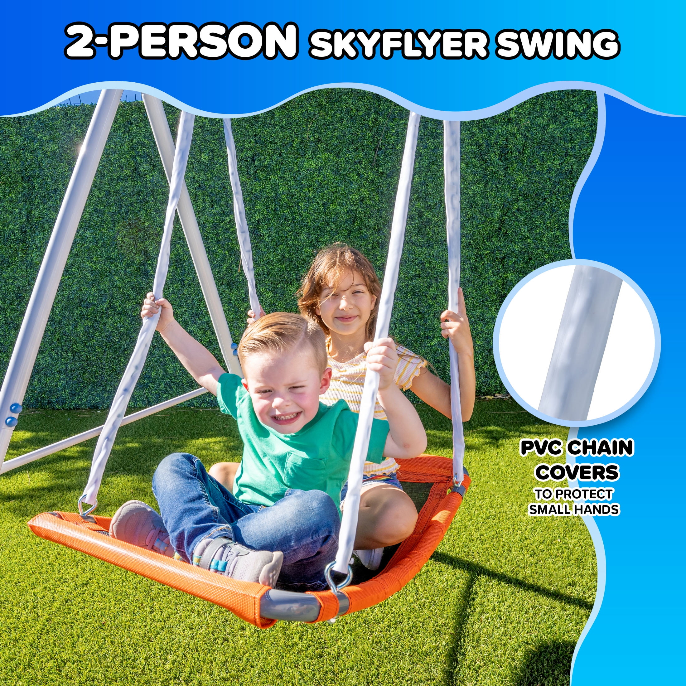 Sportspower Gladstone Metal Swing Set with Skyflyer and Slide (Blue, 5-Kid Capacity) 05eu0