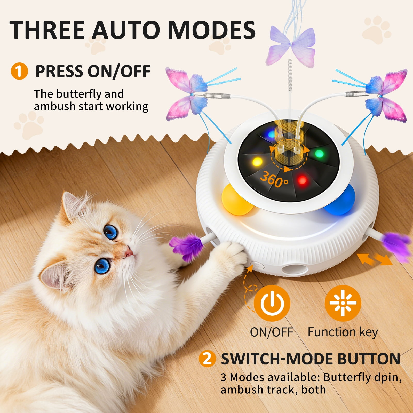Cornmi 3-in-1 Interactive Cat Toy, Smart Feather Wand with USB Rechargeable Base (White) ggylw