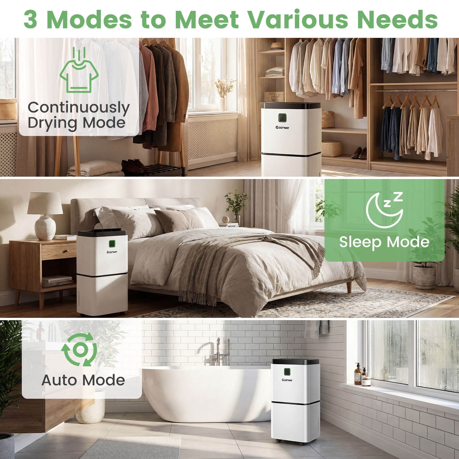 Costway 24 Pint Dehumidifier for Medium Rooms (White, 1500 sq ft) drjbl