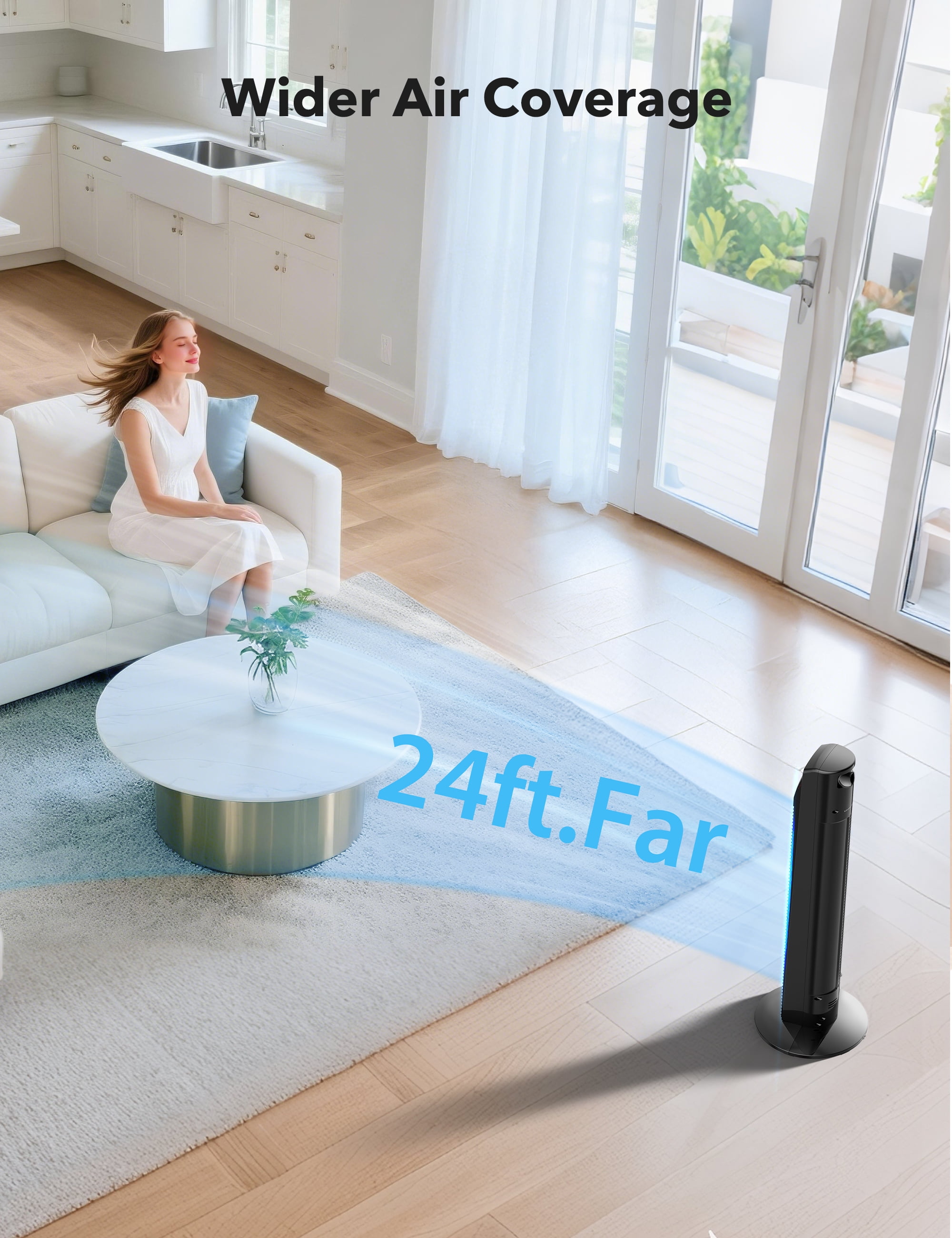 TaoTronics Tower Fan, 36 in Standing Floor Fan with Remote, 70-Degree Oscillation, 3 Speeds, Quiet Cooling for Home (Black, 36 in) uibdu