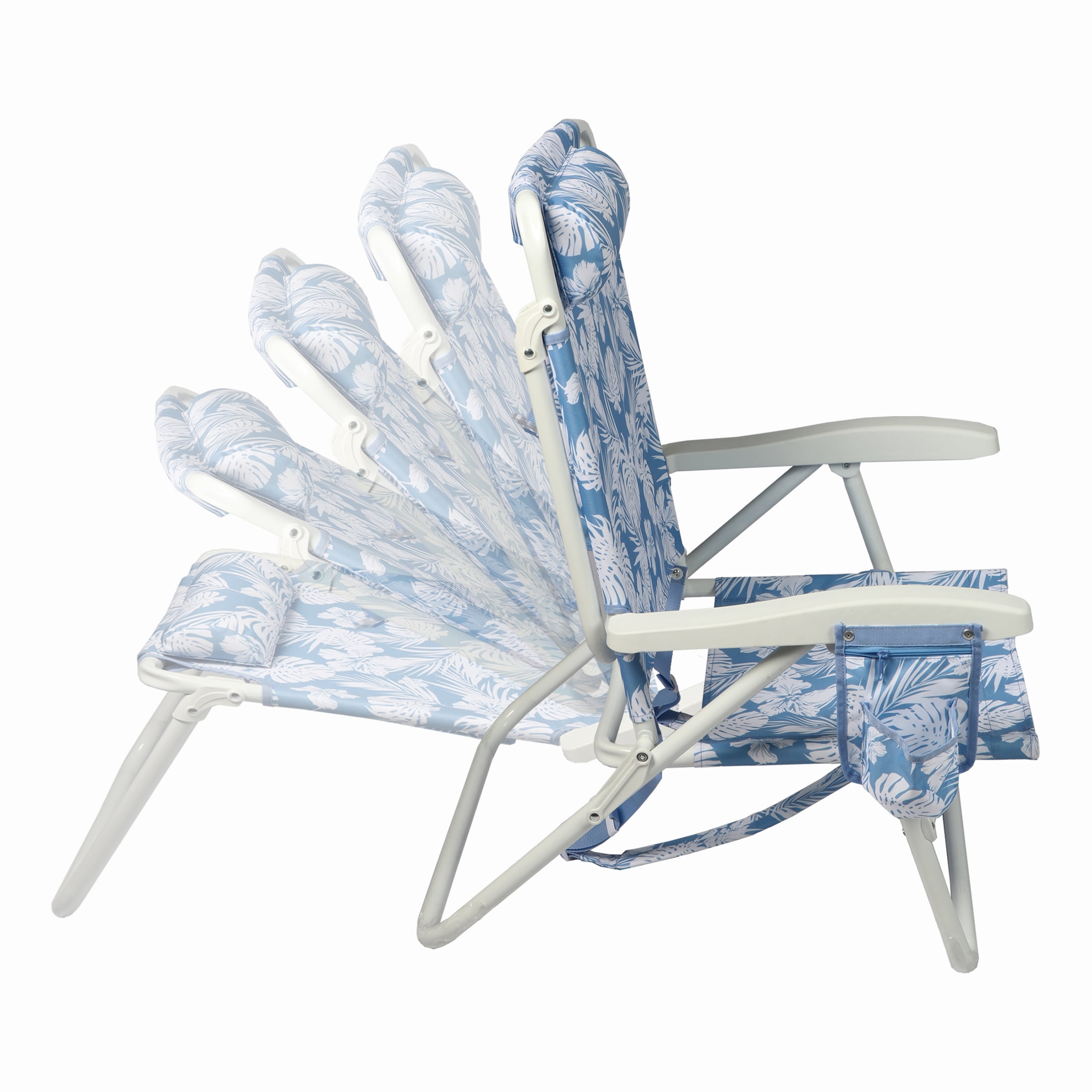 Mainstays Oversized Reclining Beach Chair with Backpack Straps (Blue Palm Print, 25 in x 25 in x 35 in) spxm6